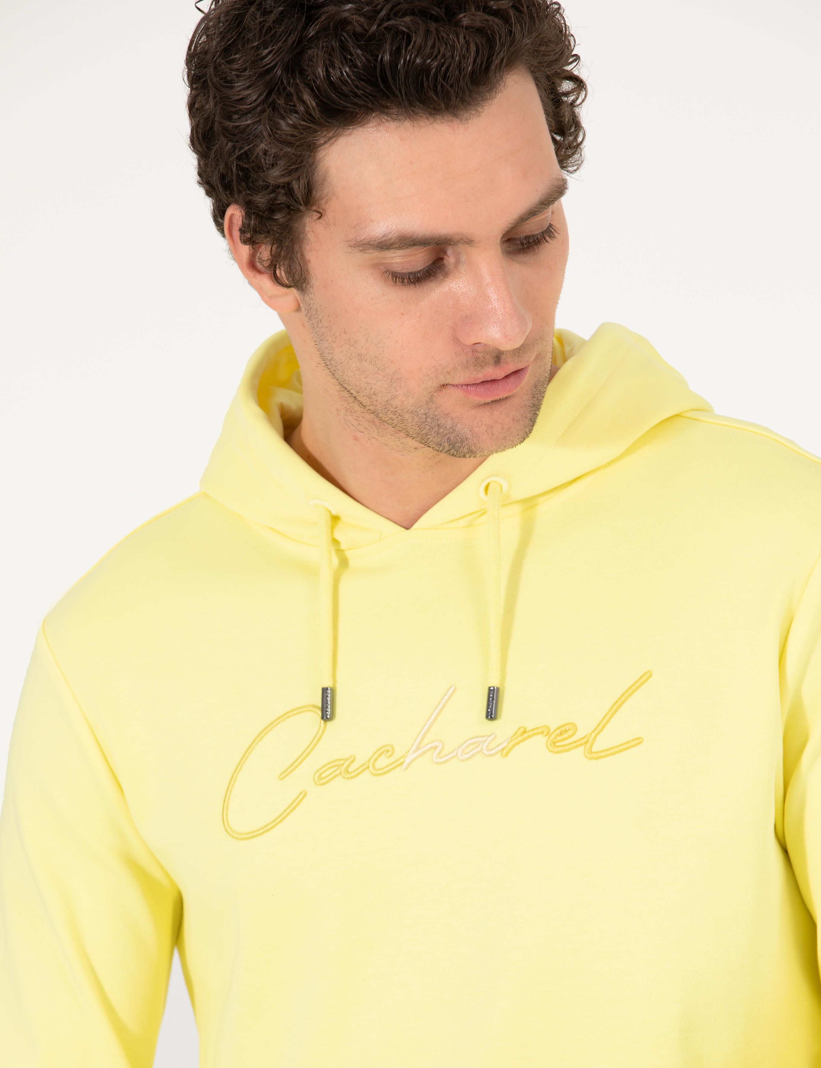 Sarı %100 Pamuk Kapüşonlu Sweatshirt - 50265562039
