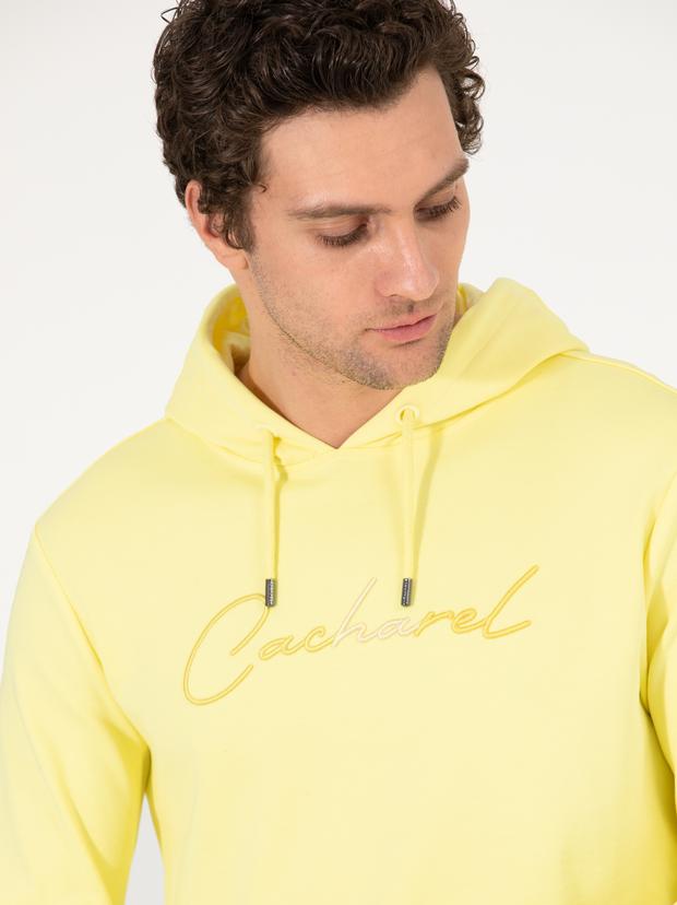 Sarı %100 Pamuk Kapüşonlu Sweatshirt