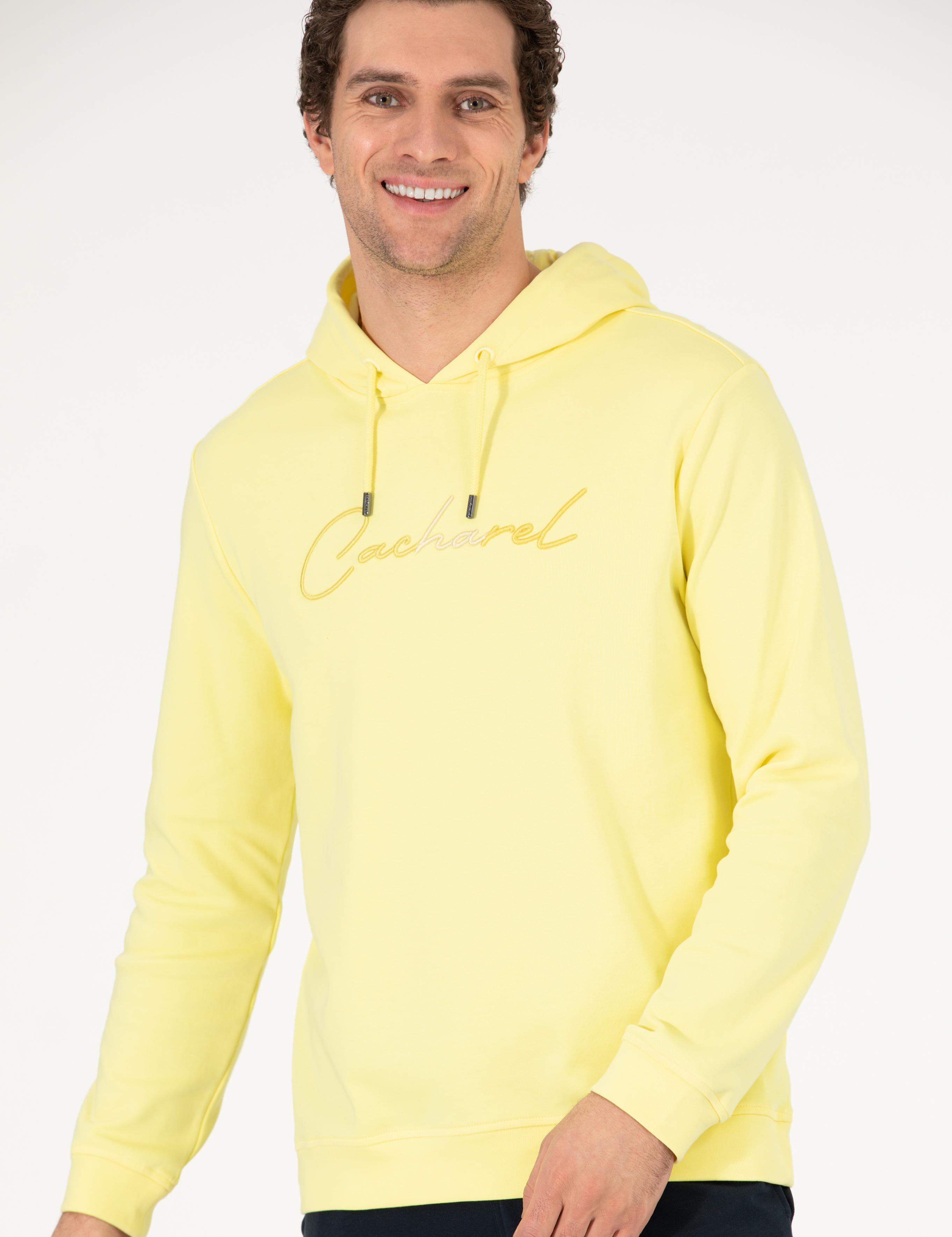 Sarı %100 Pamuk Kapüşonlu Sweatshirt - 50265562039