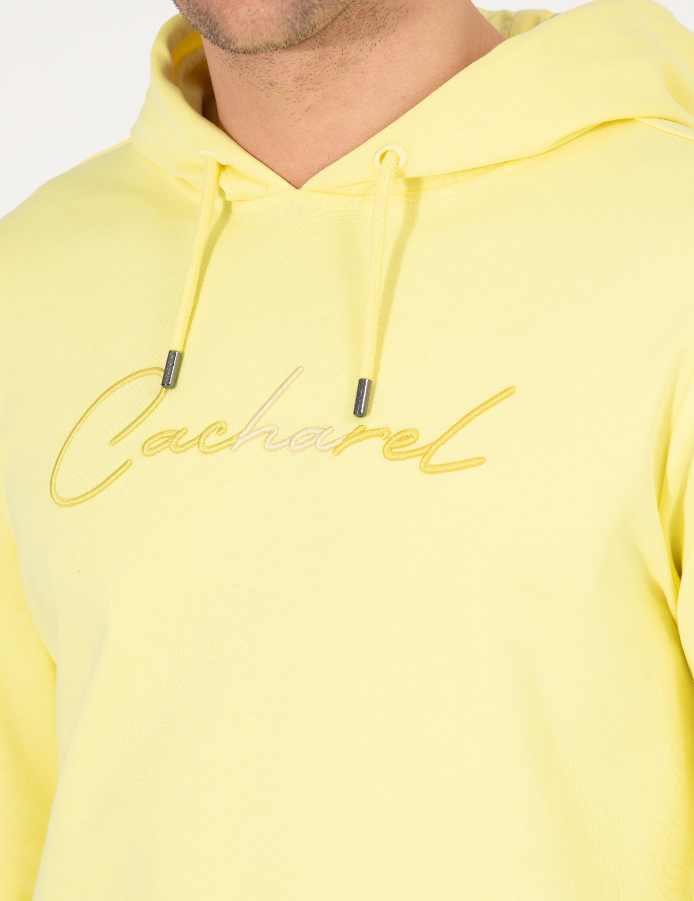 Sarı %100 Pamuk Kapüşonlu Sweatshirt - 50265562039