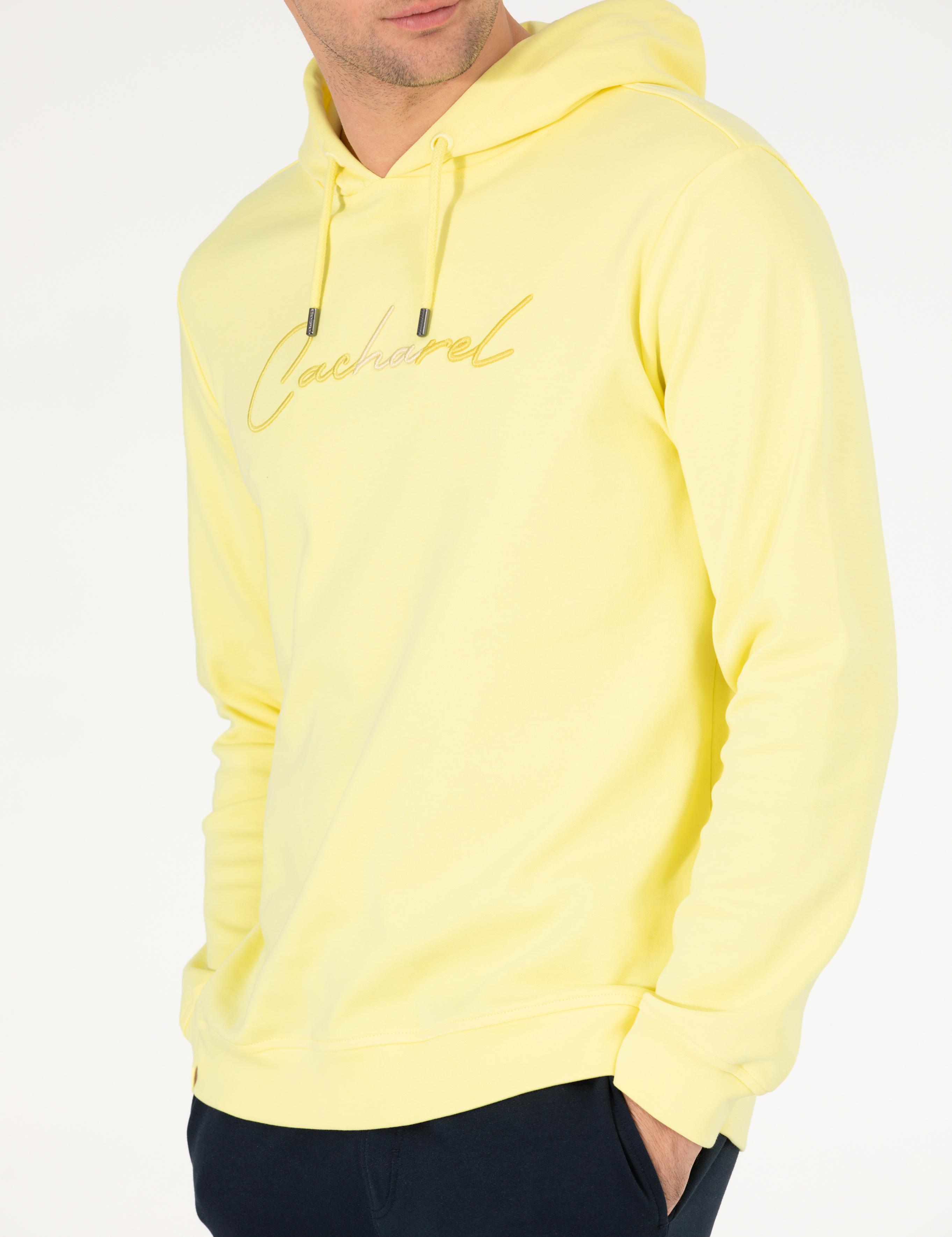 Sarı %100 Pamuk Kapüşonlu Sweatshirt - 50265562039