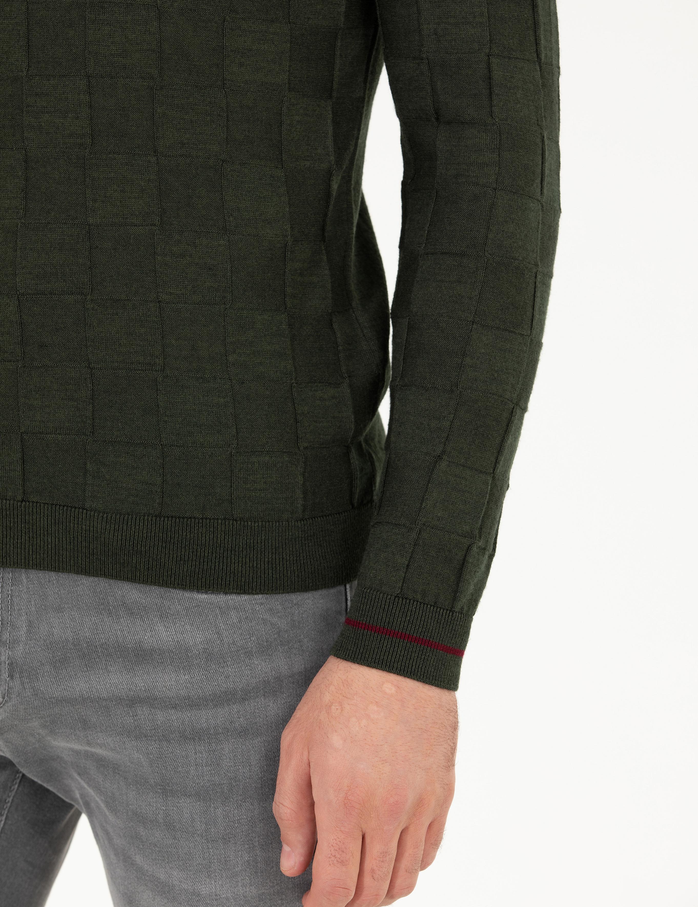 Haki Slim Fit Yün Karışımlı Bisiklet Yaka Triko Kazak - 50258883034