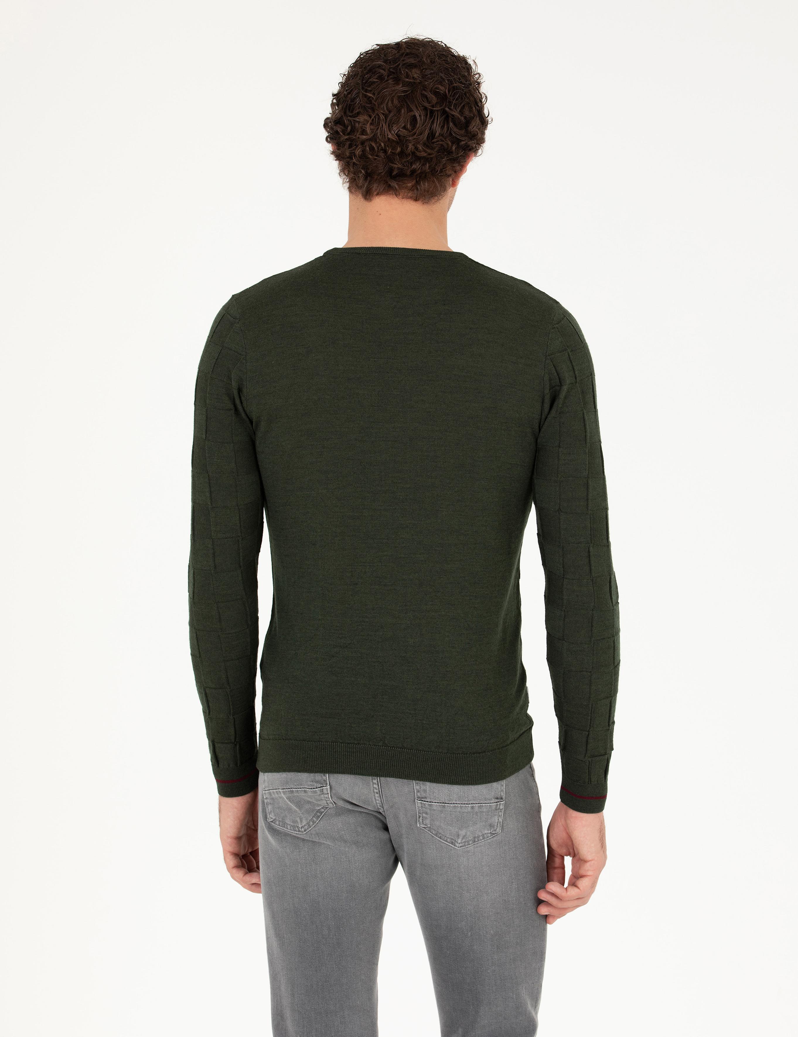 Haki Slim Fit Yün Karışımlı Bisiklet Yaka Triko Kazak - 50258883034
