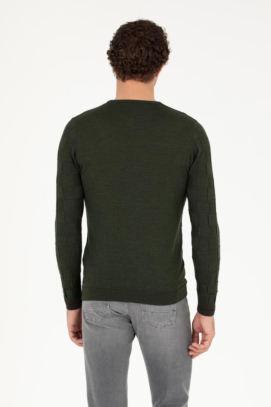 Haki Slim Fit Yün Karışımlı Bisiklet Yaka Triko Kazak - 50258883034