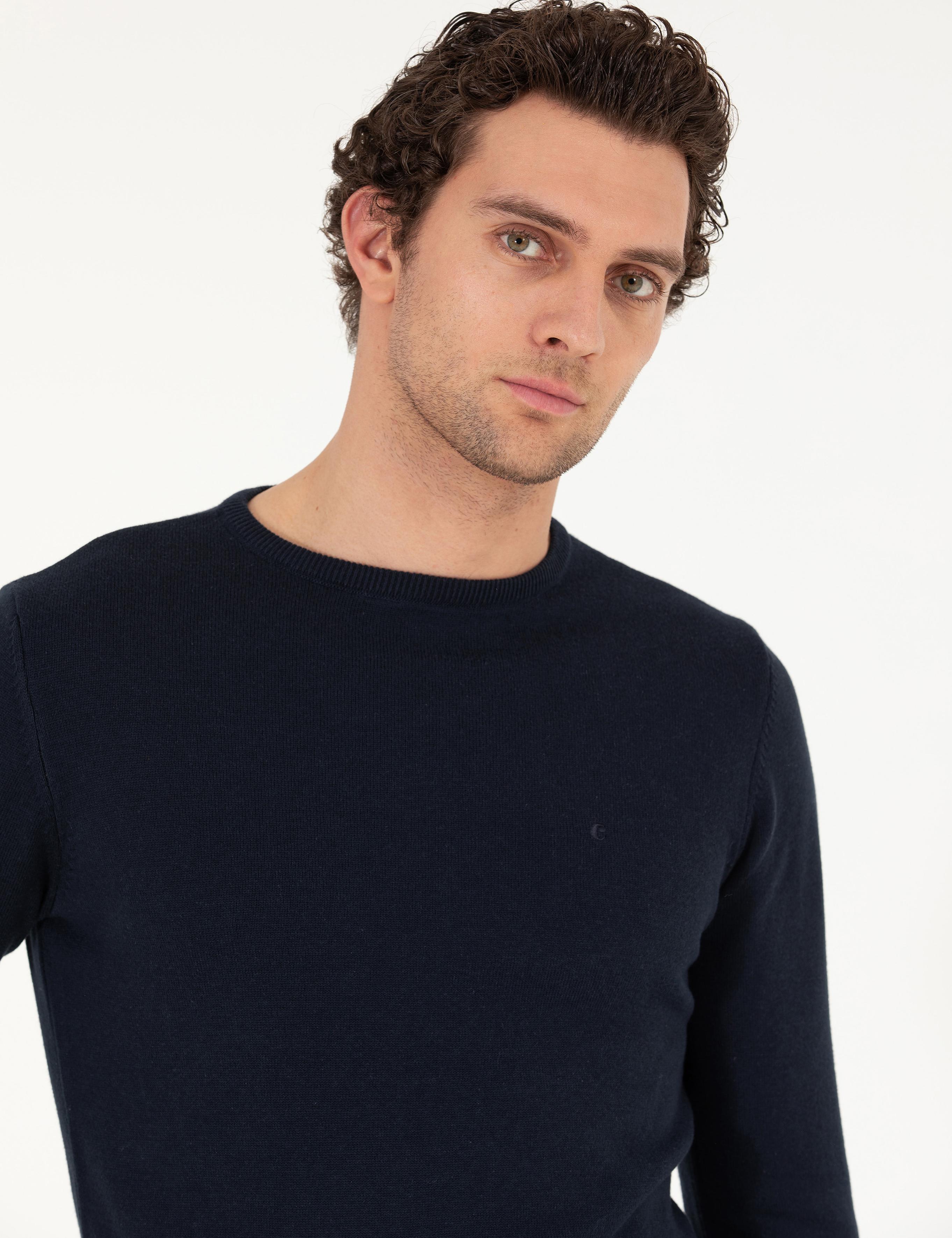 Lacivert Slim Fit Bisiklet Yaka Basic Triko Kazak - 50257379018