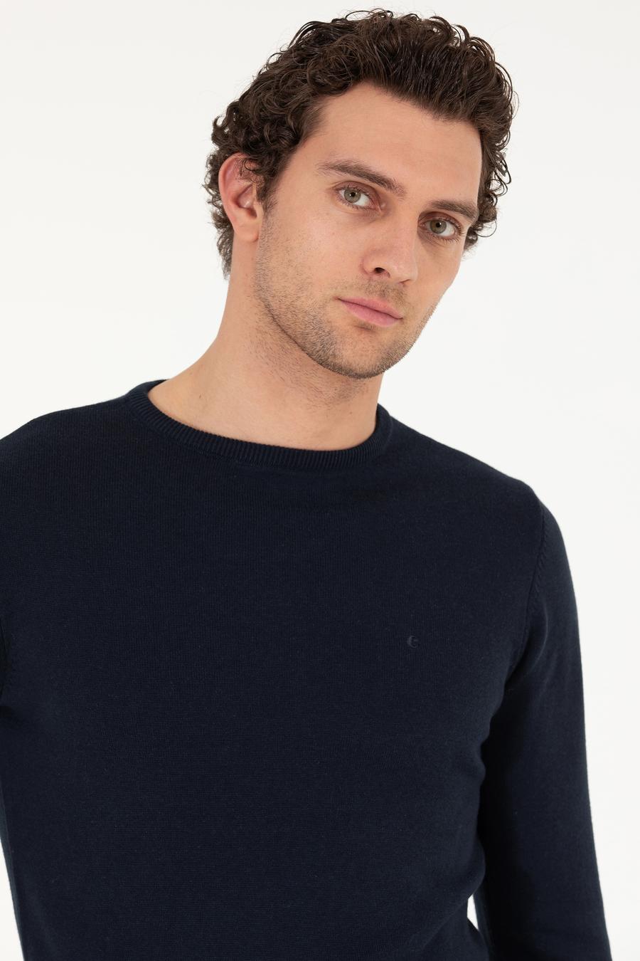 Lacivert Slim Fit Bisiklet Yaka Basic Triko Kazak - 50257379018