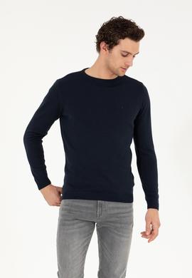 Lacivert Slim Fit Bisiklet Yaka Basic Triko Kazak