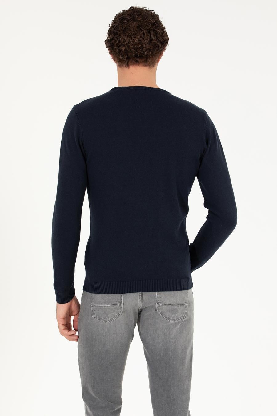 Lacivert Slim Fit Bisiklet Yaka Basic Triko Kazak - 50257379018