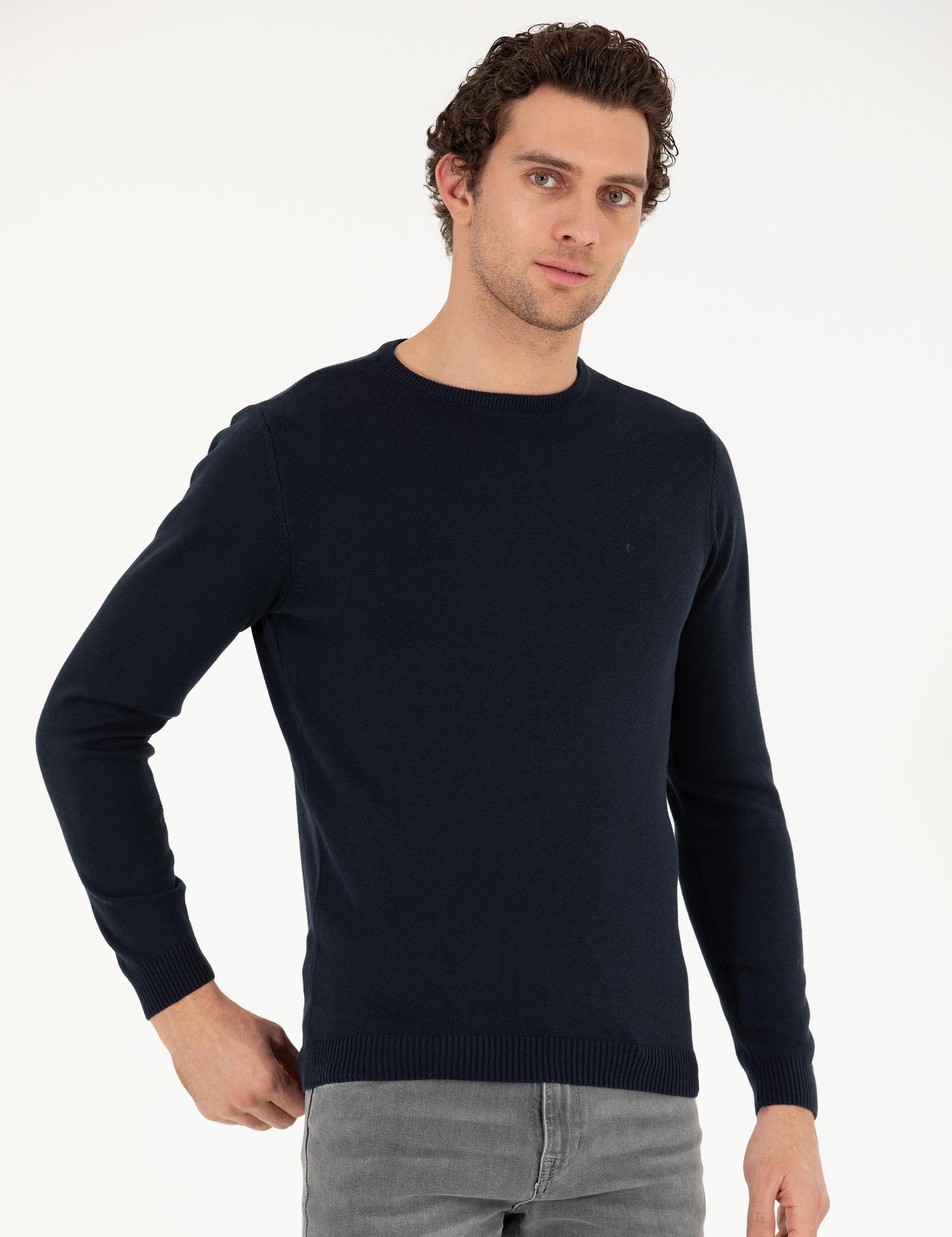 Lacivert Slim Fit Bisiklet Yaka Basic Triko Kazak - 50257379018