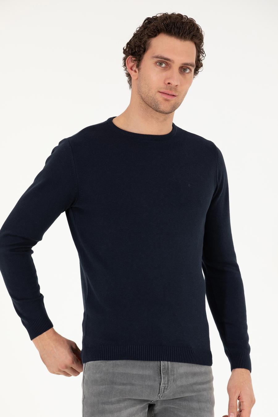 Lacivert Slim Fit Bisiklet Yaka Basic Triko Kazak - 50257379018