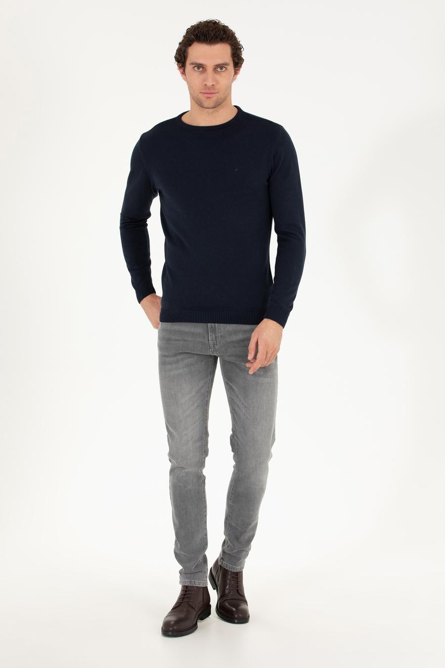Lacivert Slim Fit Bisiklet Yaka Basic Triko Kazak - 50257379018