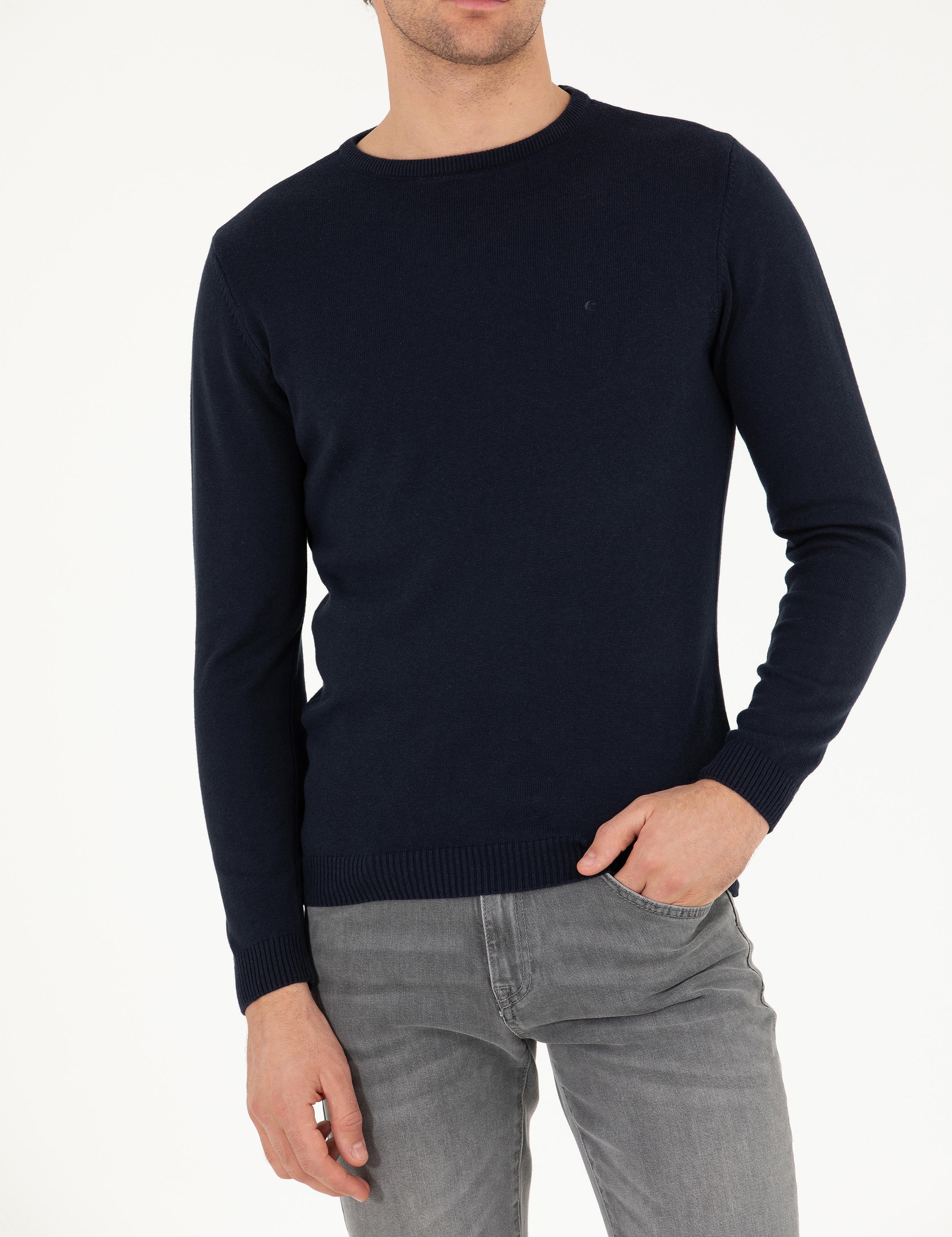 Lacivert Slim Fit Bisiklet Yaka Basic Triko Kazak - 50257379018