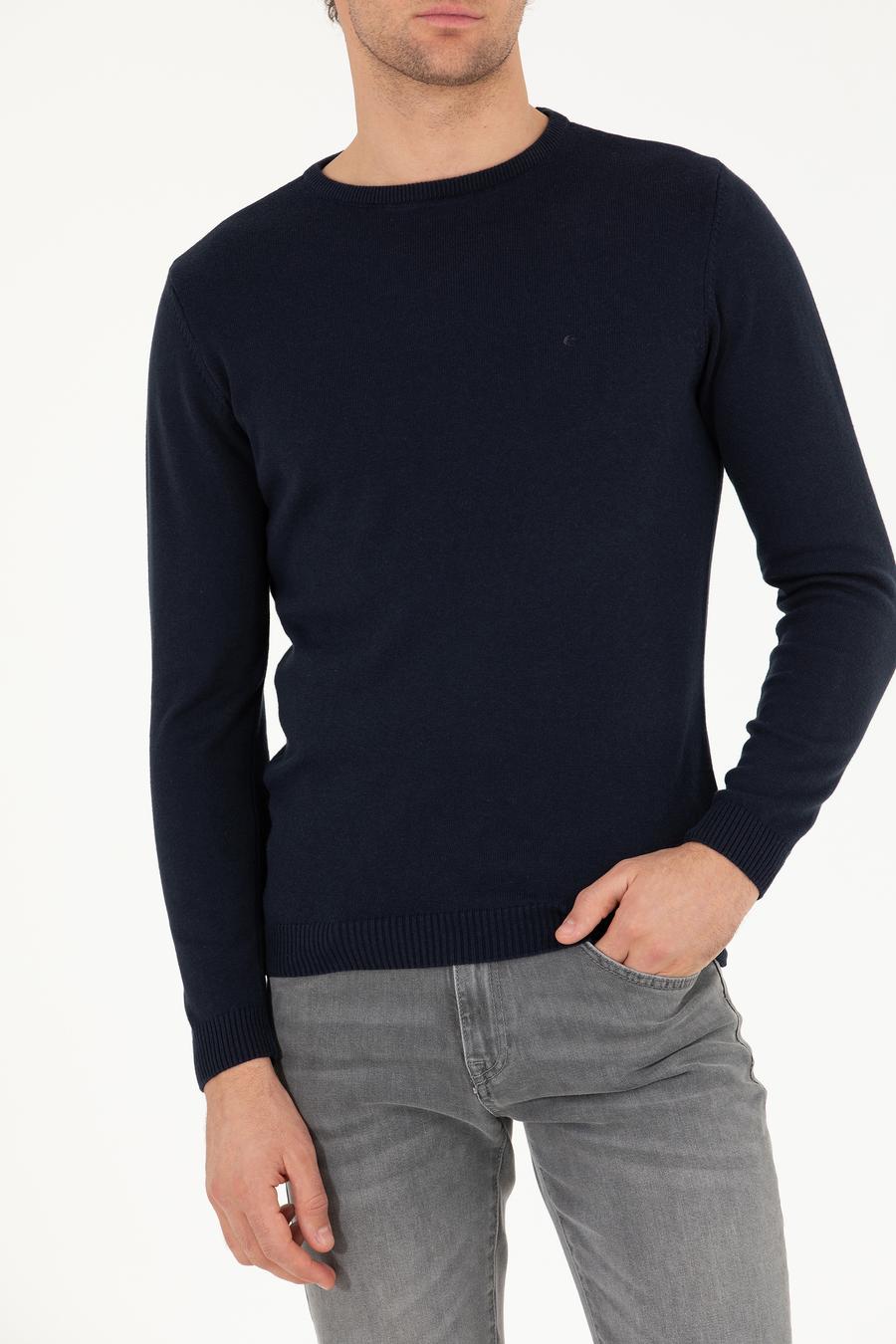 Lacivert Slim Fit Bisiklet Yaka Basic Triko Kazak - 50257379018