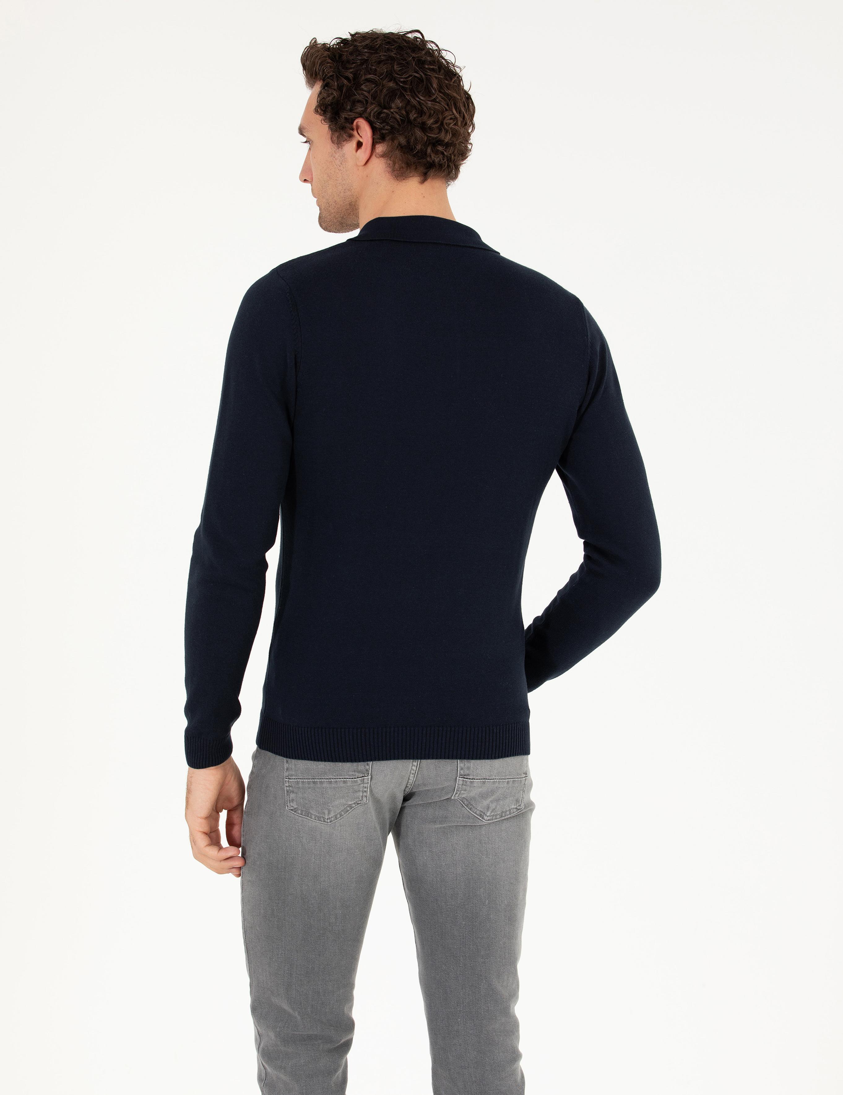 Lacivert Slim Fit Polo Yaka Basic Triko Kazak - 50257384012