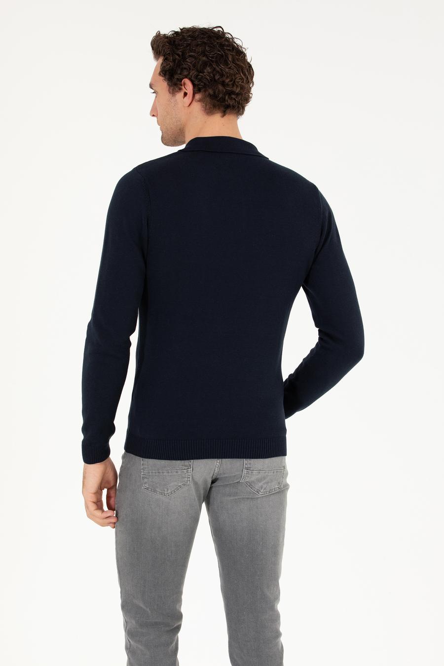 Lacivert Slim Fit Polo Yaka Basic Triko Kazak - 50257384012