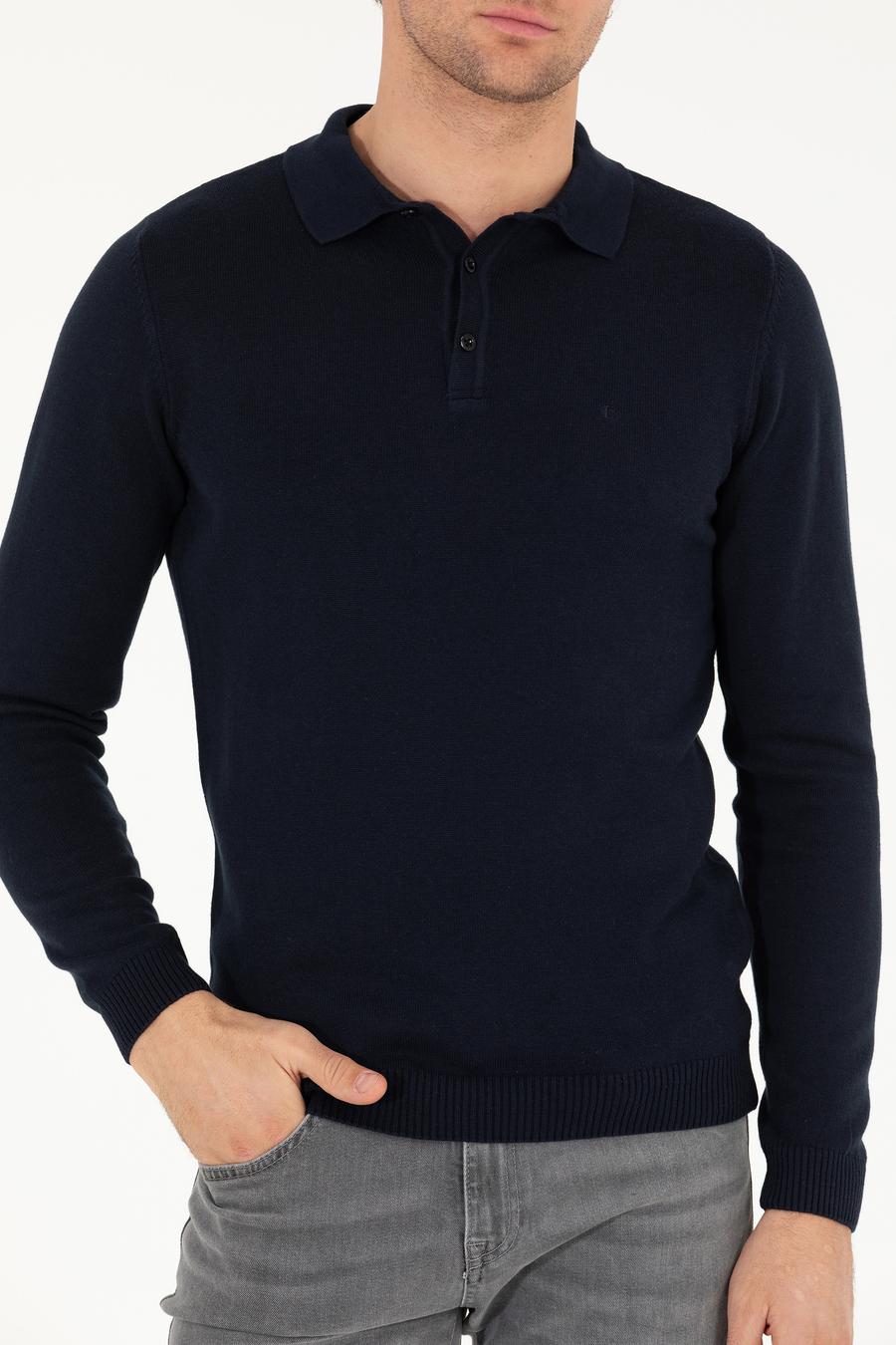 Lacivert Slim Fit Polo Yaka Basic Triko Kazak - 50257384012