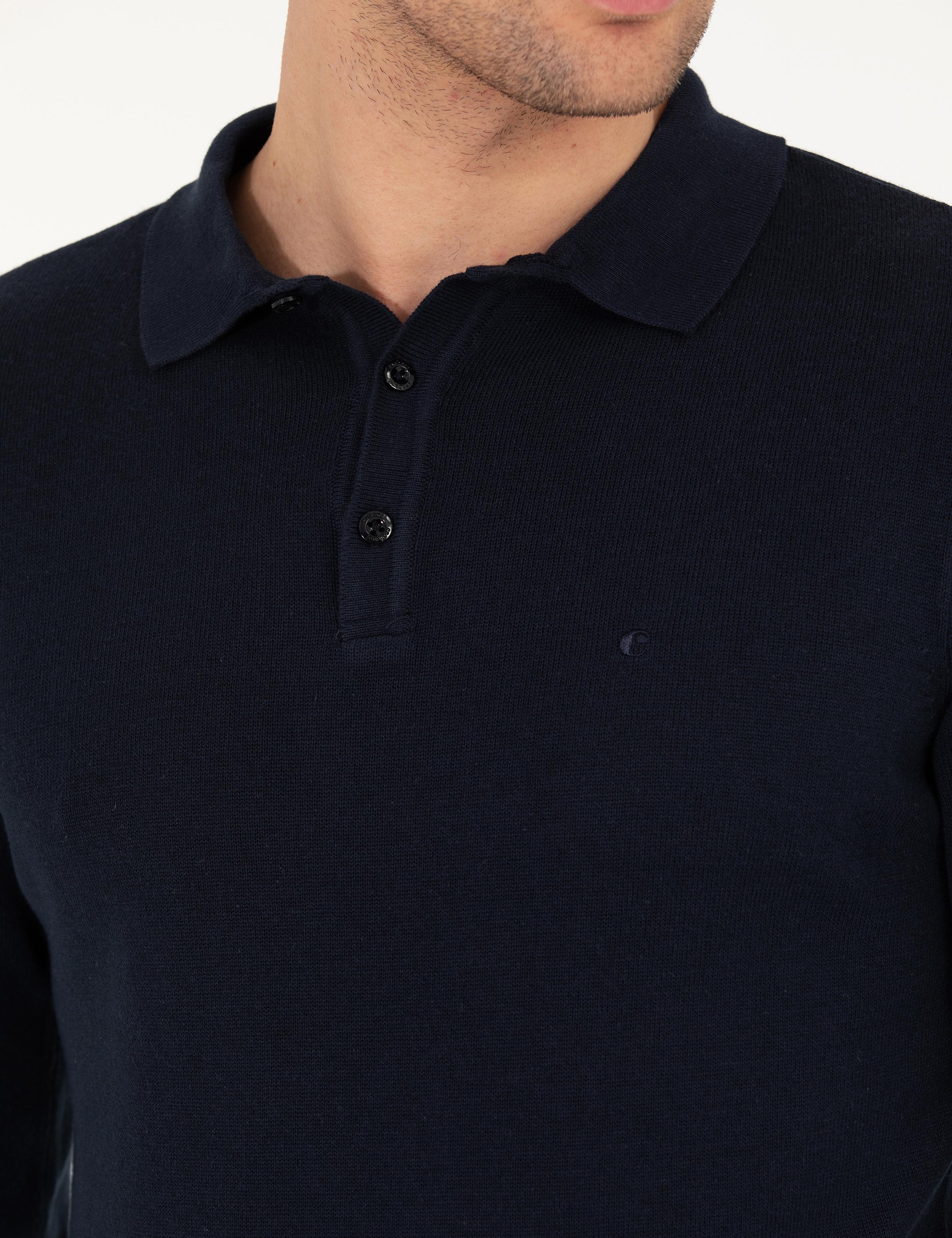 Lacivert Slim Fit Polo Yaka Basic Triko Kazak - 50257384012