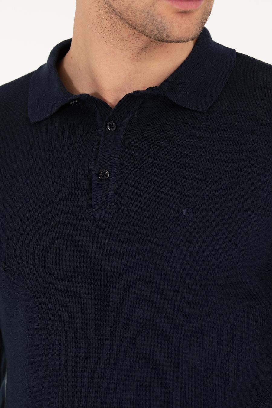 Lacivert Slim Fit Polo Yaka Basic Triko Kazak - 50257384012