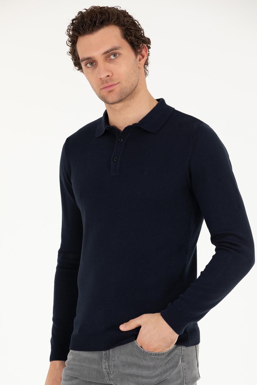 Lacivert Slim Fit Polo Yaka Basic Triko Kazak - 50257384012
