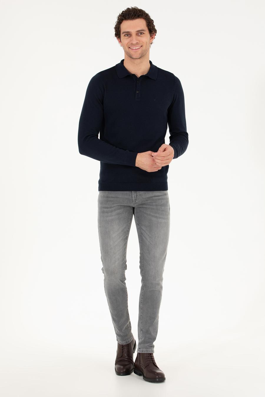 Lacivert Slim Fit Polo Yaka Basic Triko Kazak - 50257384012