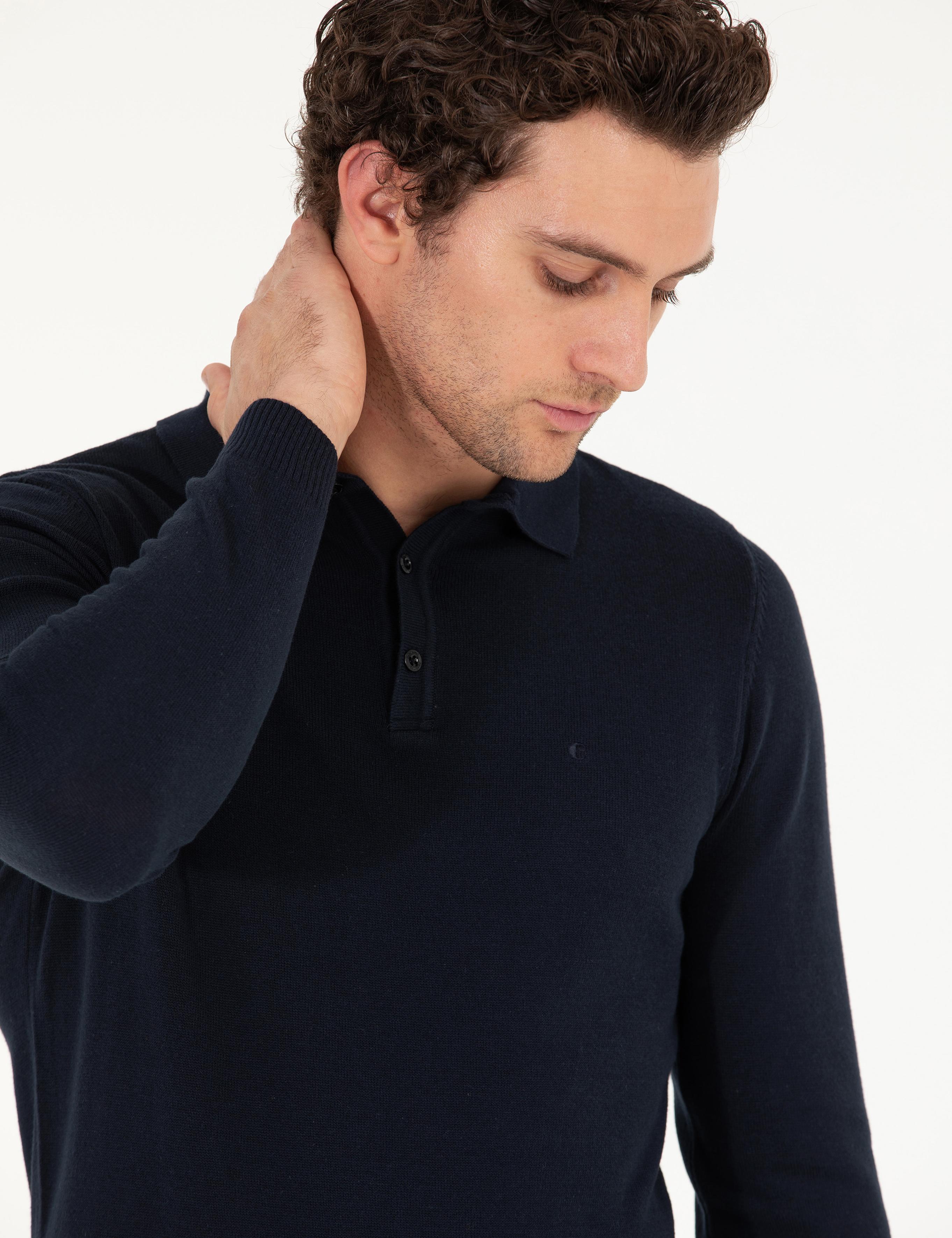 Lacivert Slim Fit Polo Yaka Basic Triko Kazak - 50257384012