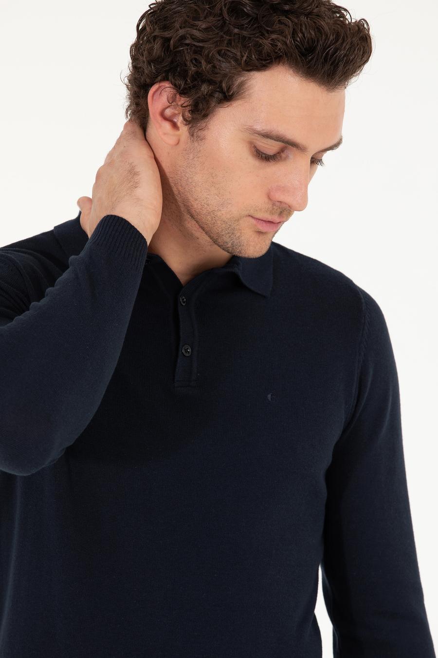 Lacivert Slim Fit Polo Yaka Basic Triko Kazak - 50257384012