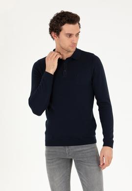 Lacivert Slim Fit Polo Yaka Basic Triko Kazak
