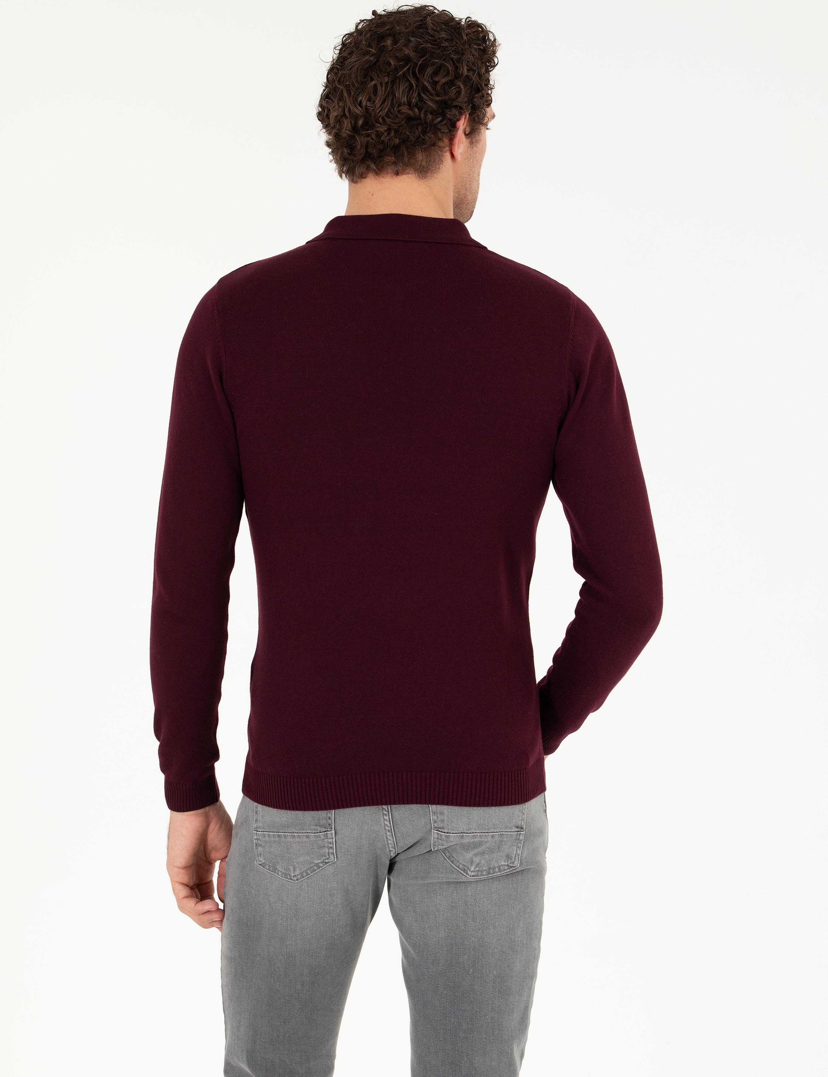 Bordo Slim Fit Polo Yaka Basic Triko Kazak - 50257384022