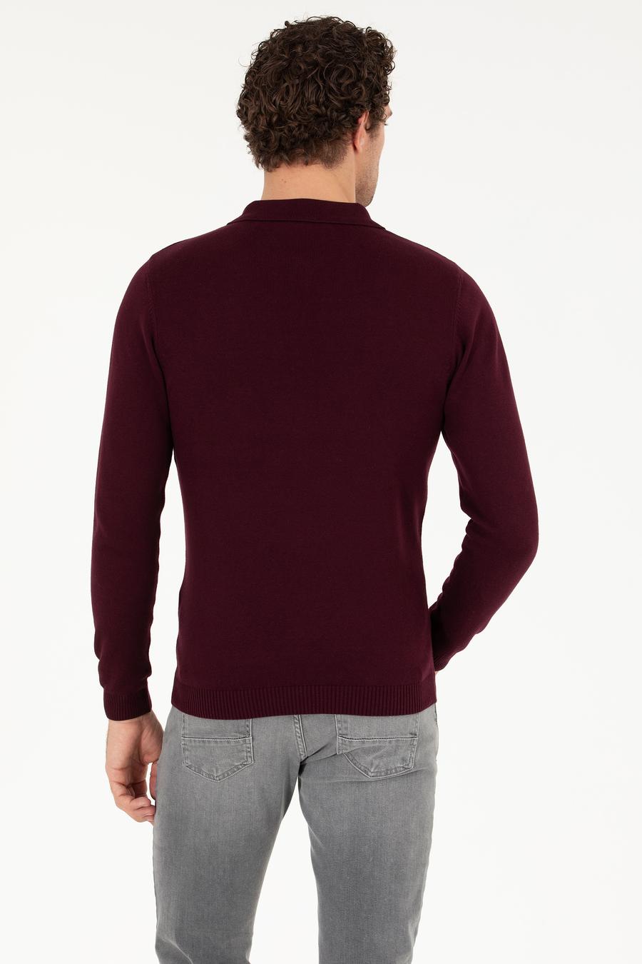 Bordo Slim Fit Polo Yaka Basic Triko Kazak - 50257384022