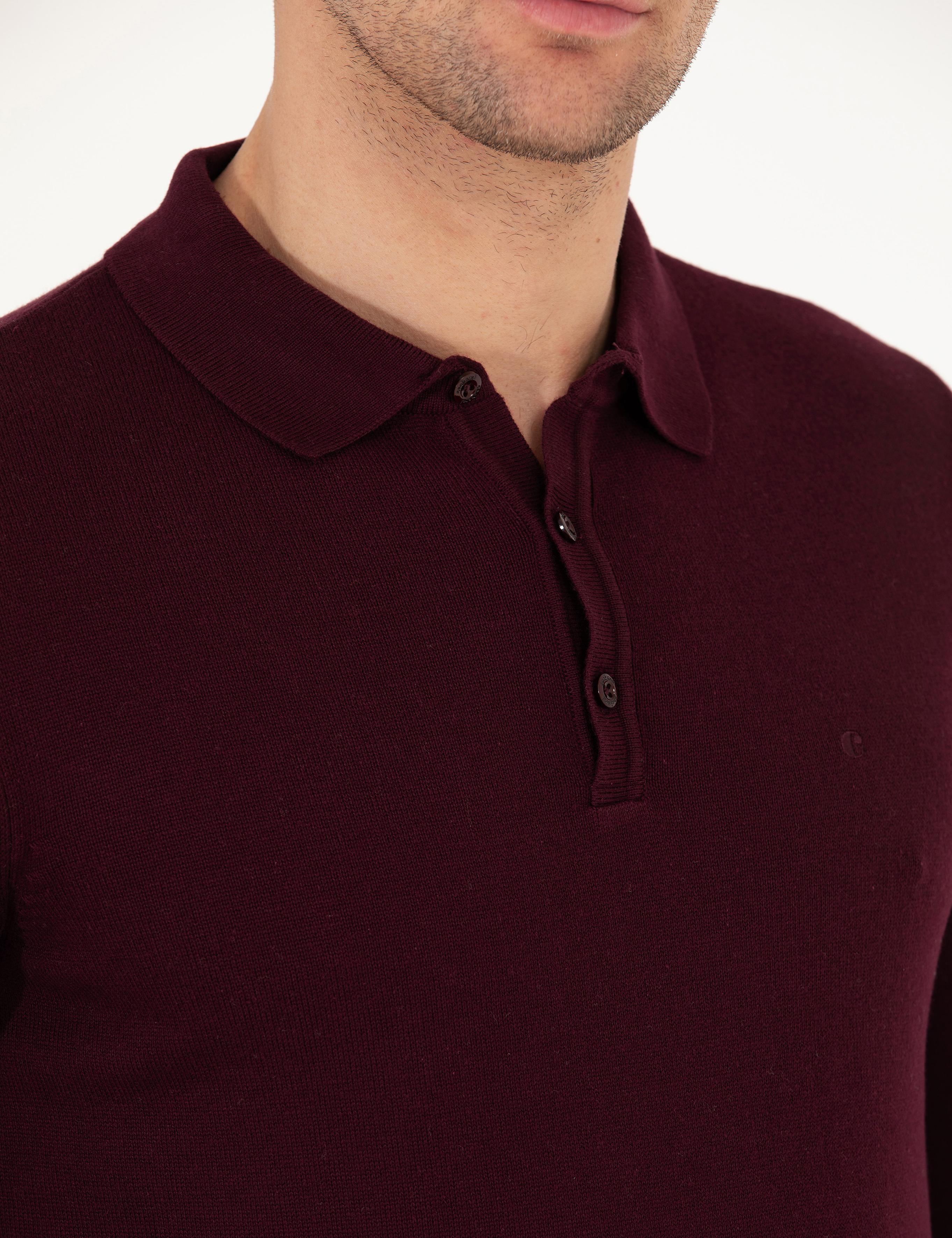 Bordo Slim Fit Polo Yaka Basic Triko Kazak - 50257384022
