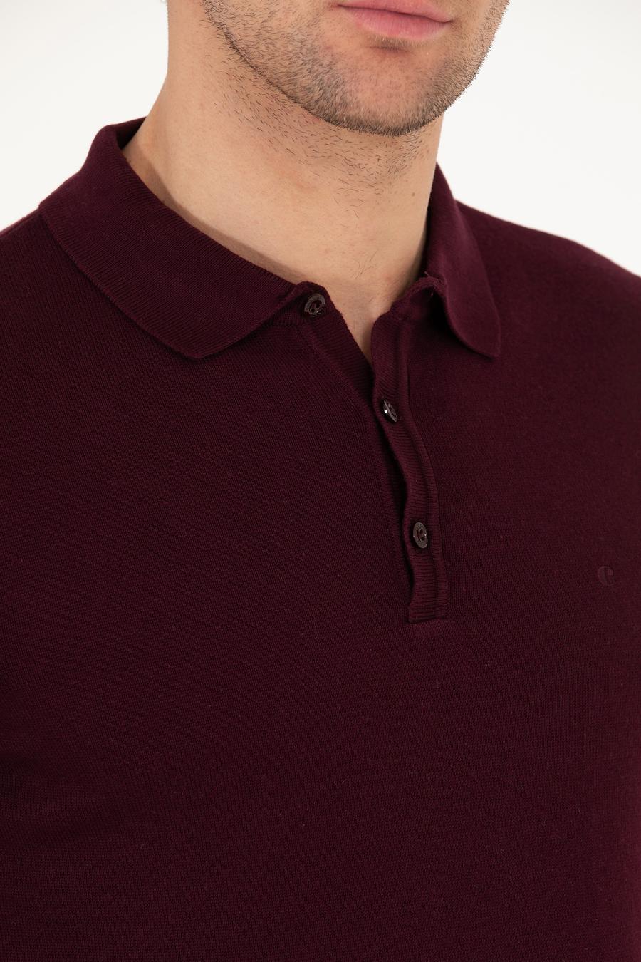 Bordo Slim Fit Polo Yaka Basic Triko Kazak - 50257384022