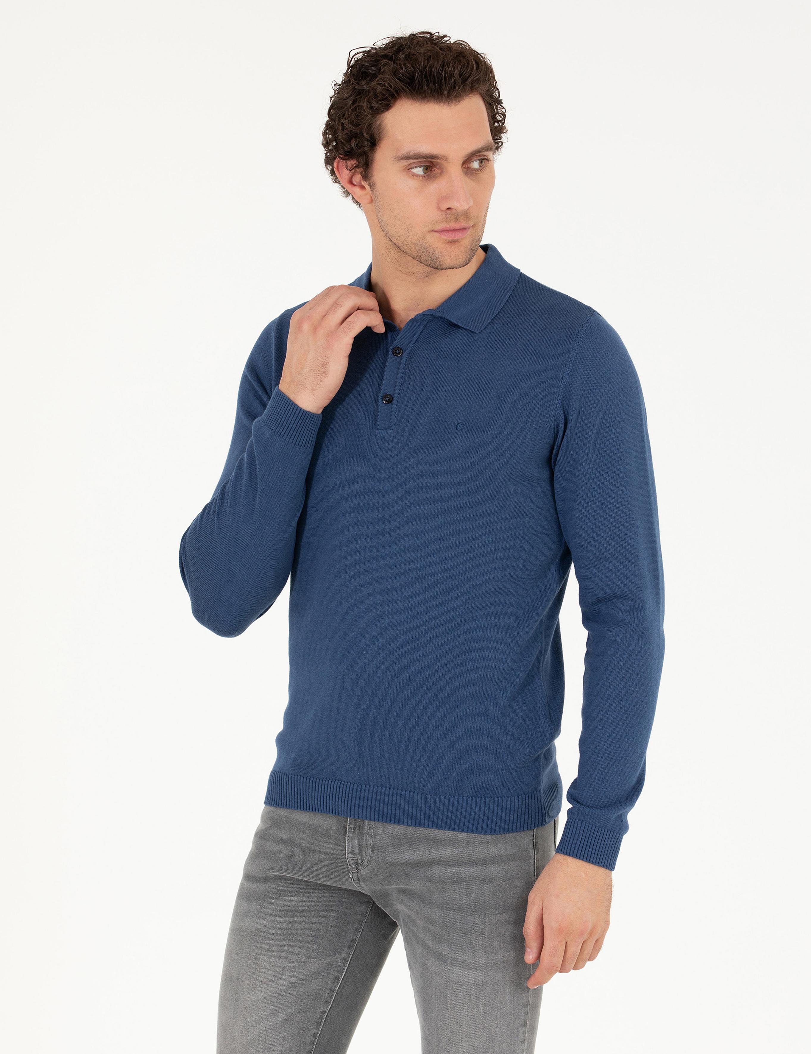 İndigo Slim Fit Pamuk Karışımlı Polo Yaka Basic Triko Kazak - 50257384096