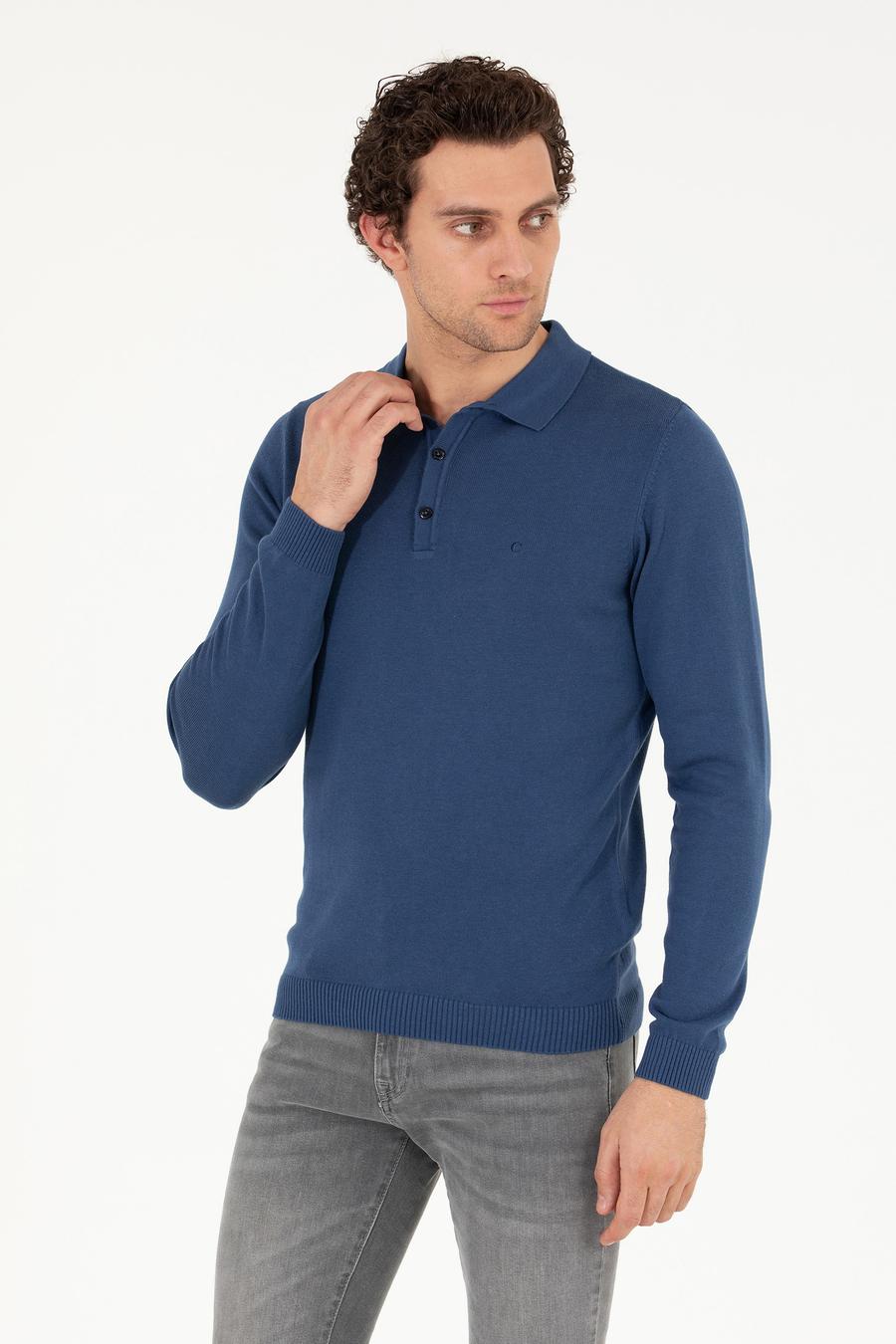 İndigo Slim Fit Pamuk Karışımlı Polo Yaka Basic Triko Kazak - 50257384096