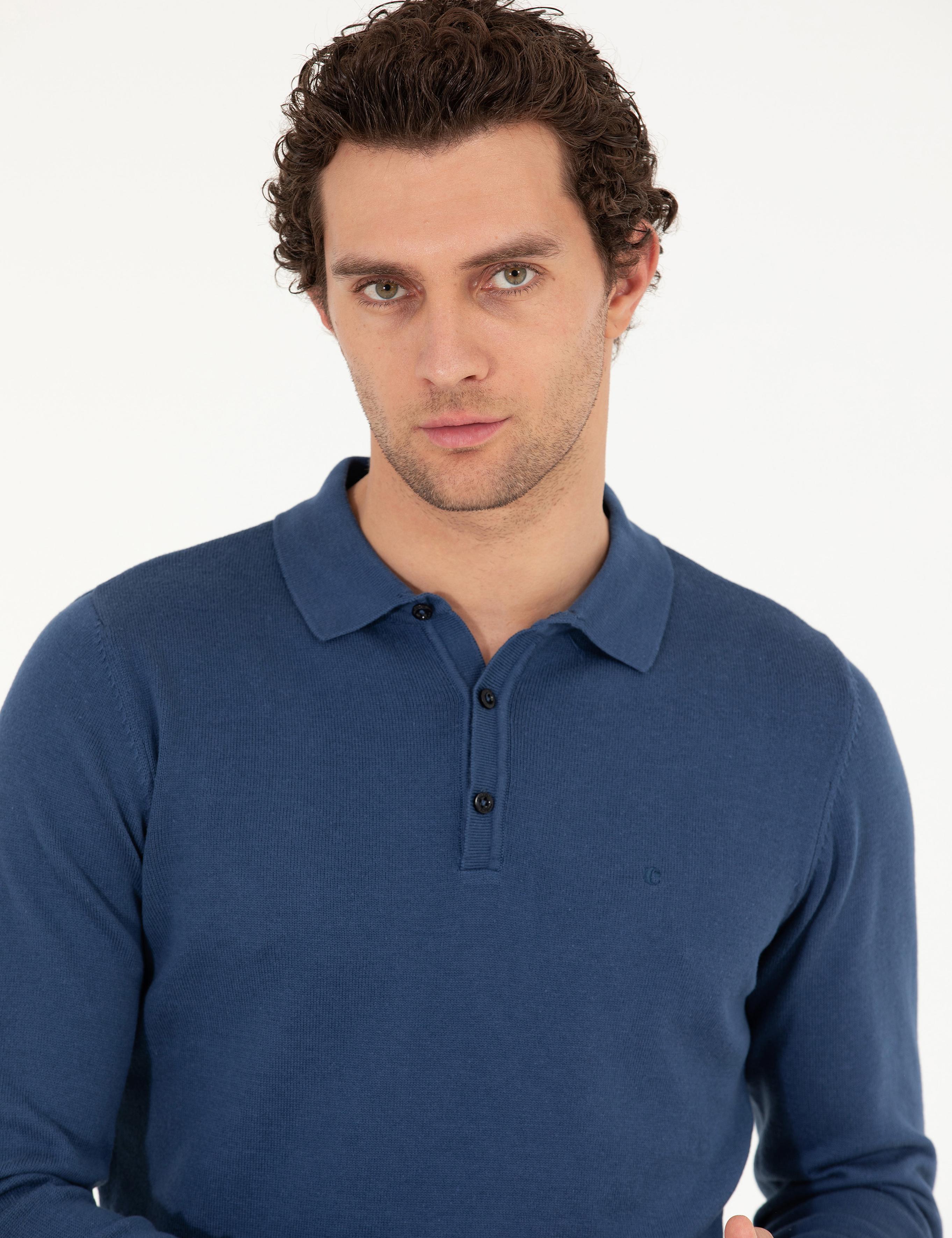 İndigo Slim Fit Pamuk Karışımlı Polo Yaka Basic Triko Kazak - 50257384096