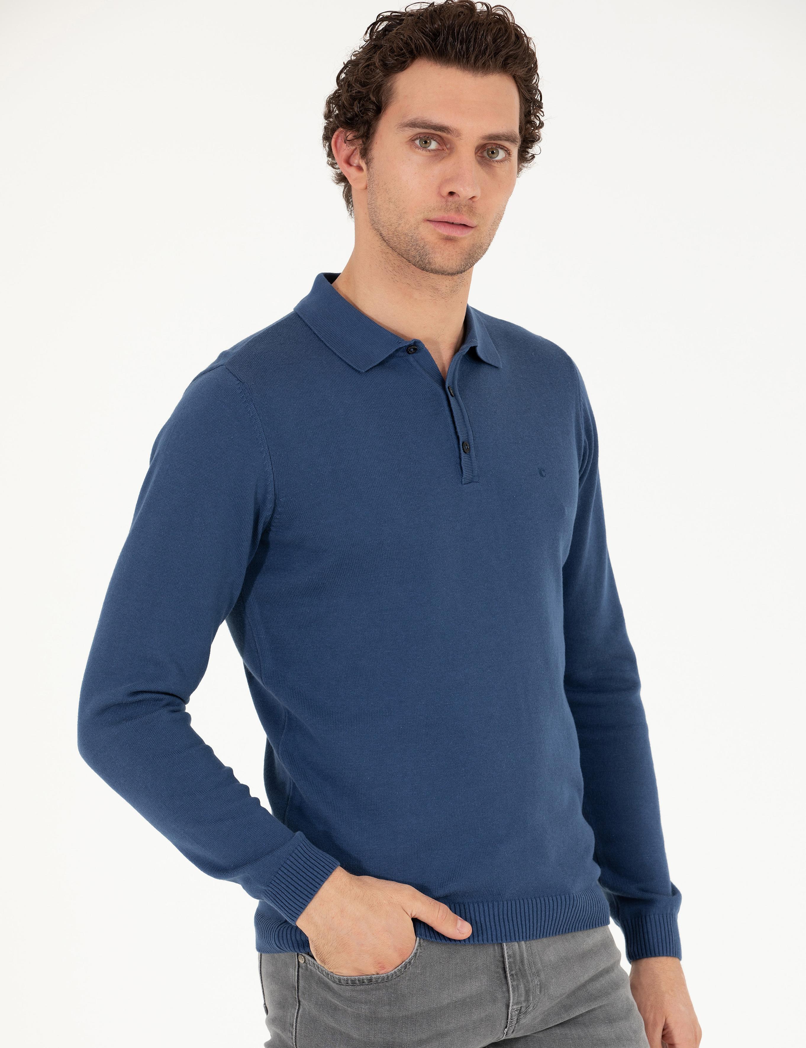 İndigo Slim Fit Pamuk Karışımlı Polo Yaka Basic Triko Kazak - 50257384096