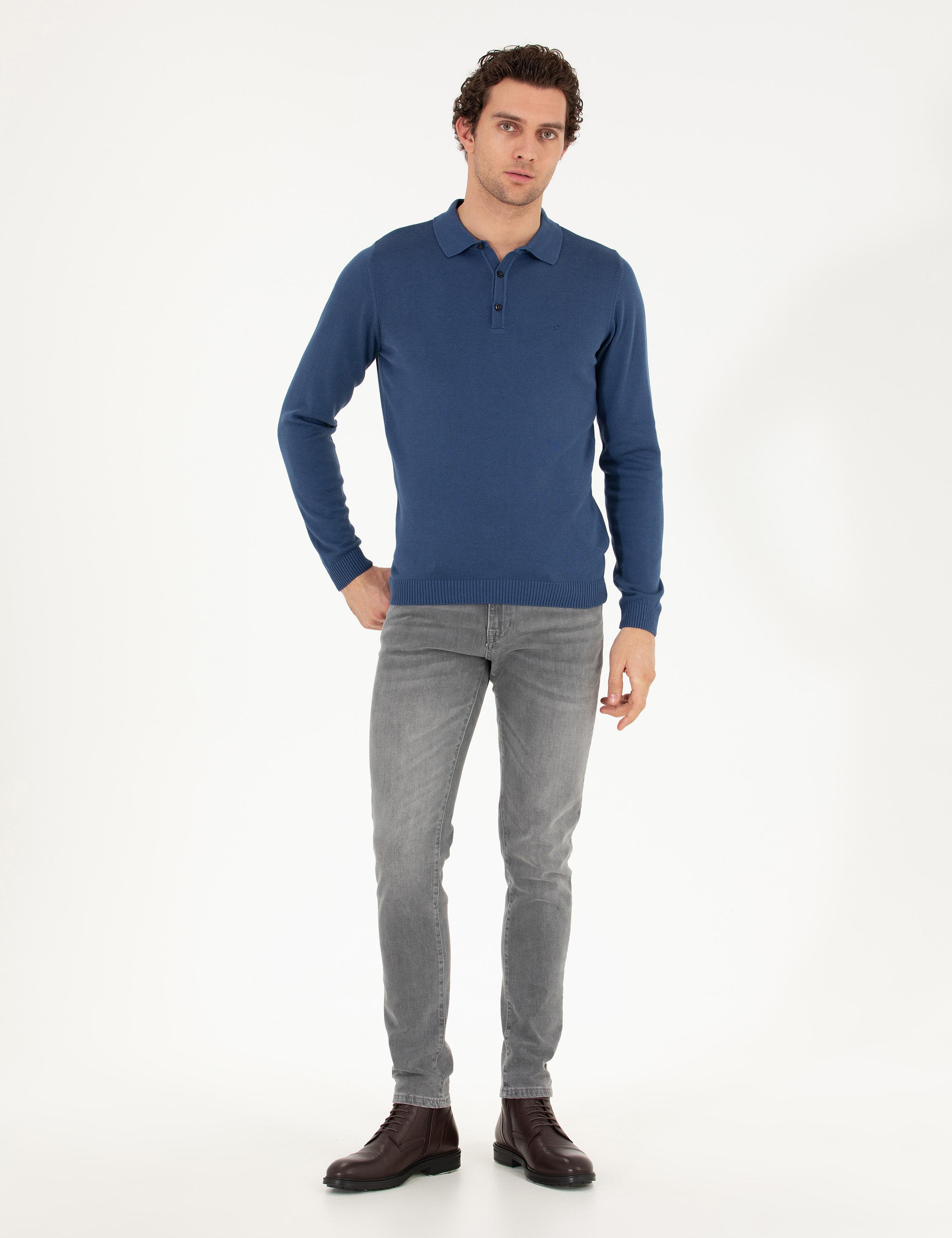 İndigo Slim Fit Pamuk Karışımlı Polo Yaka Basic Triko Kazak - 50257384096