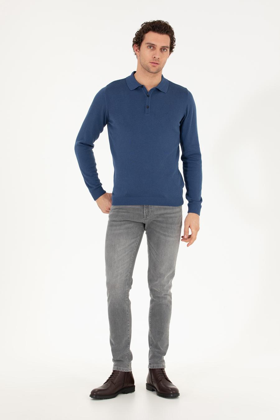 İndigo Slim Fit Pamuk Karışımlı Polo Yaka Basic Triko Kazak - 50257384096