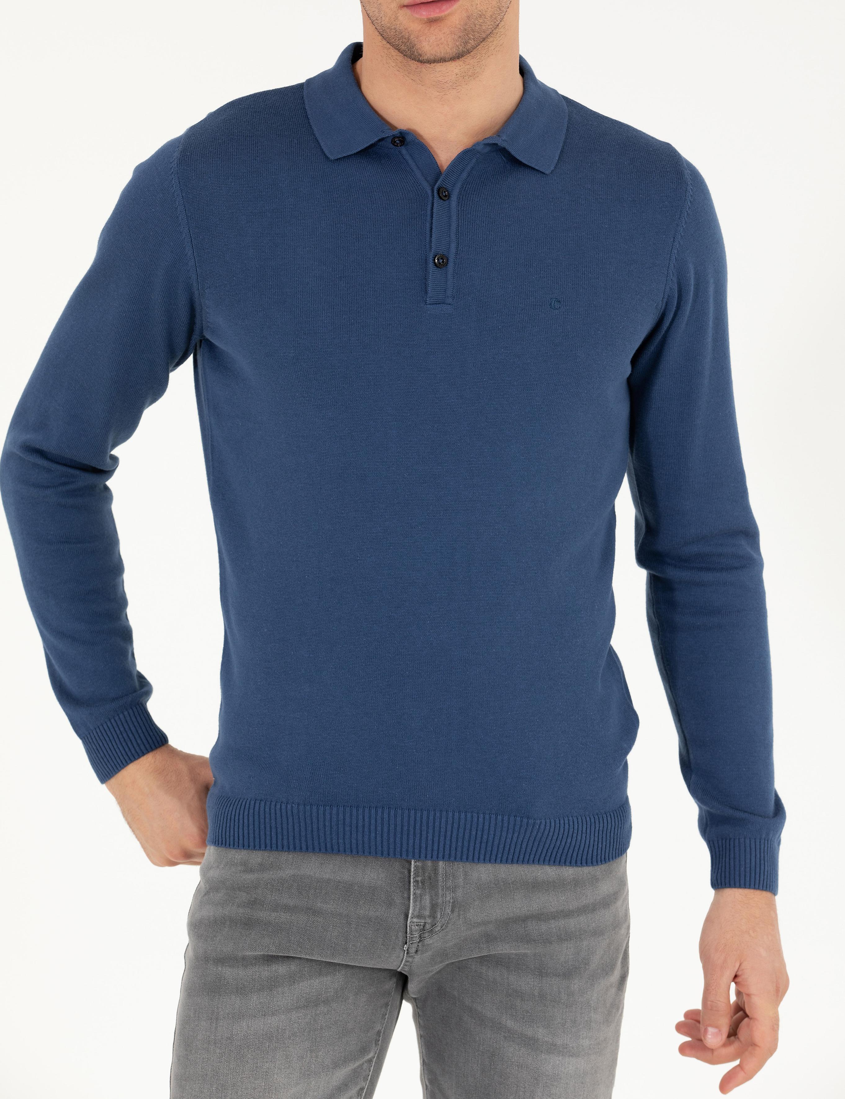 İndigo Slim Fit Pamuk Karışımlı Polo Yaka Basic Triko Kazak - 50257384096