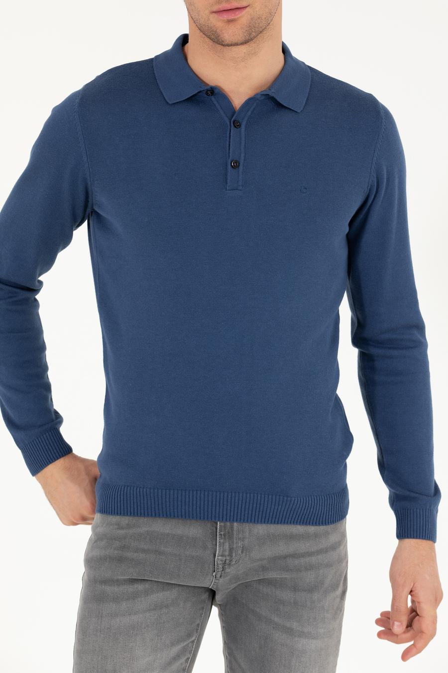 İndigo Slim Fit Pamuk Karışımlı Polo Yaka Basic Triko Kazak - 50257384096