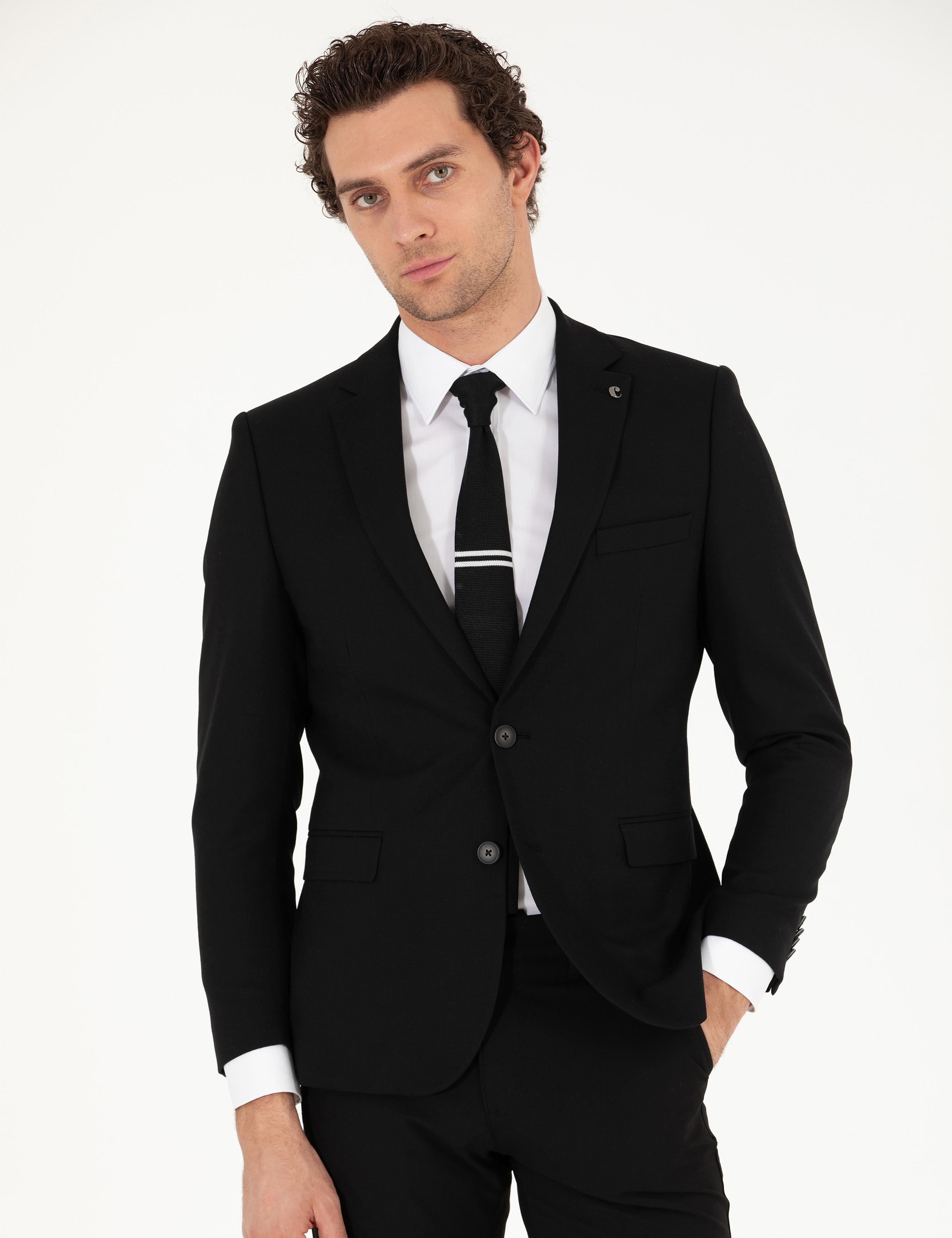 Siyah Slim Fit Yün Ceket - 50259957042