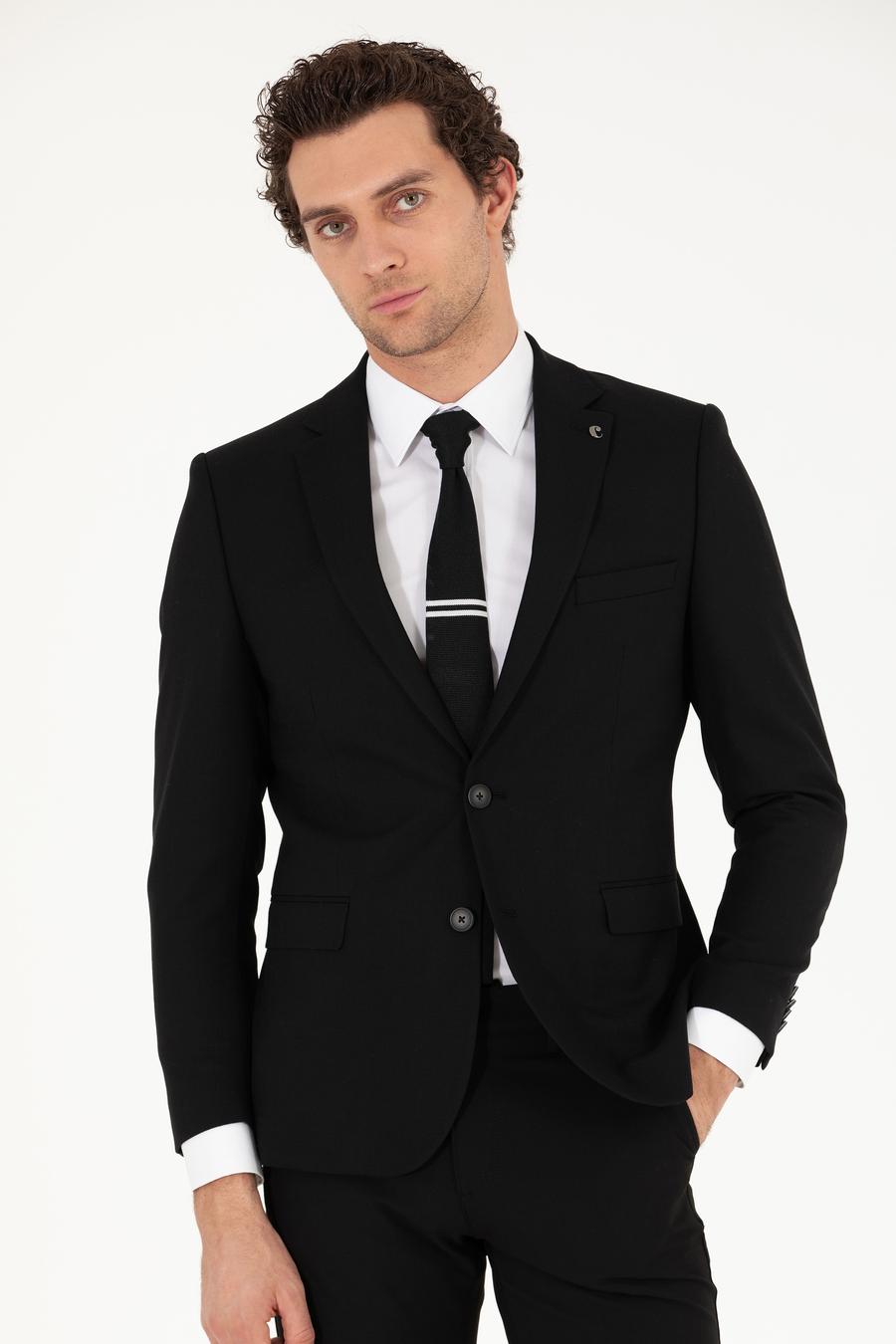 Siyah Slim Fit Yün Ceket - 50259957042