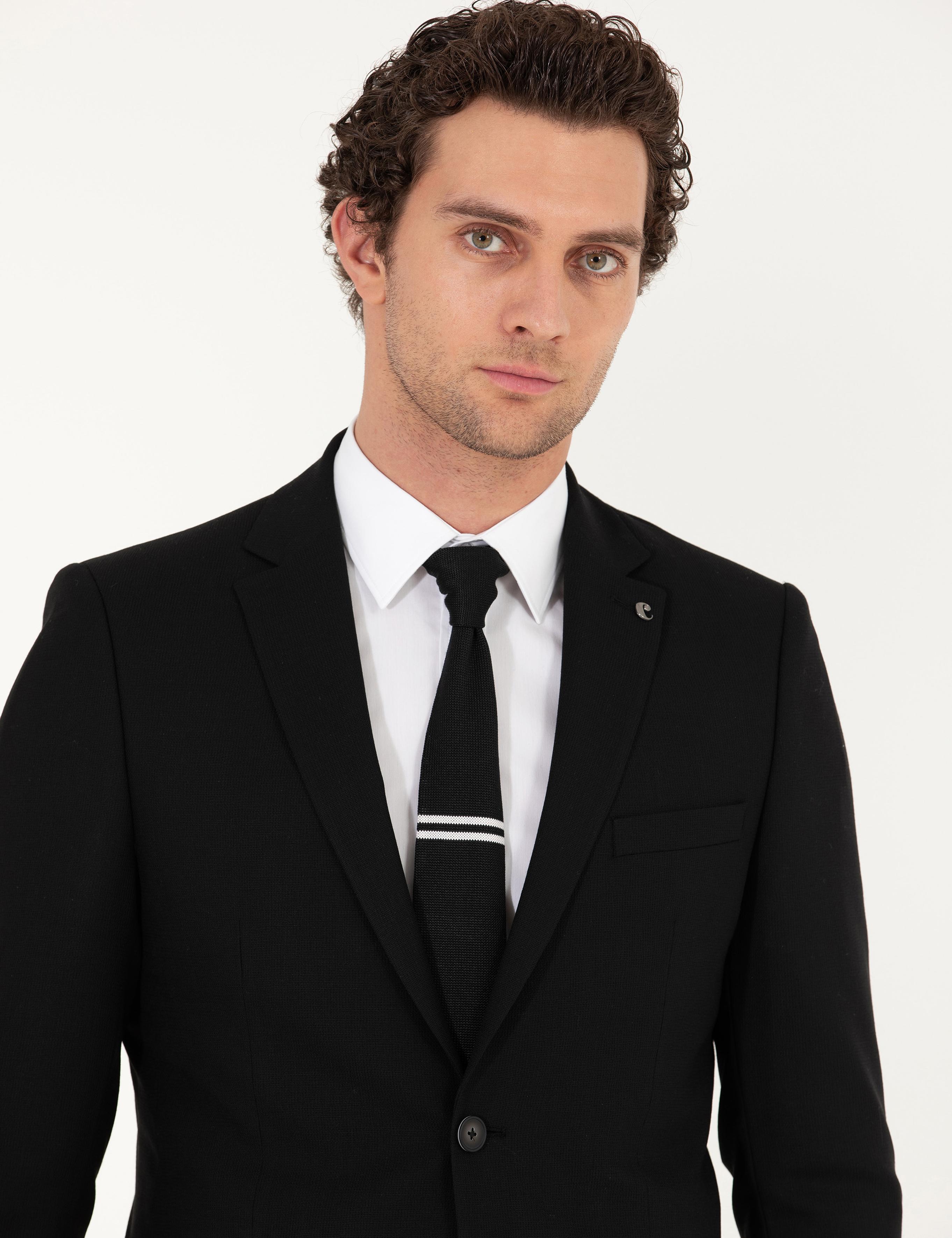 Siyah Slim Fit Yün Ceket - 50259957042