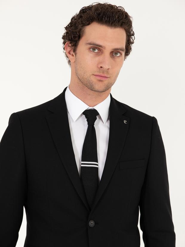 Siyah Slim Fit Yün Ceket