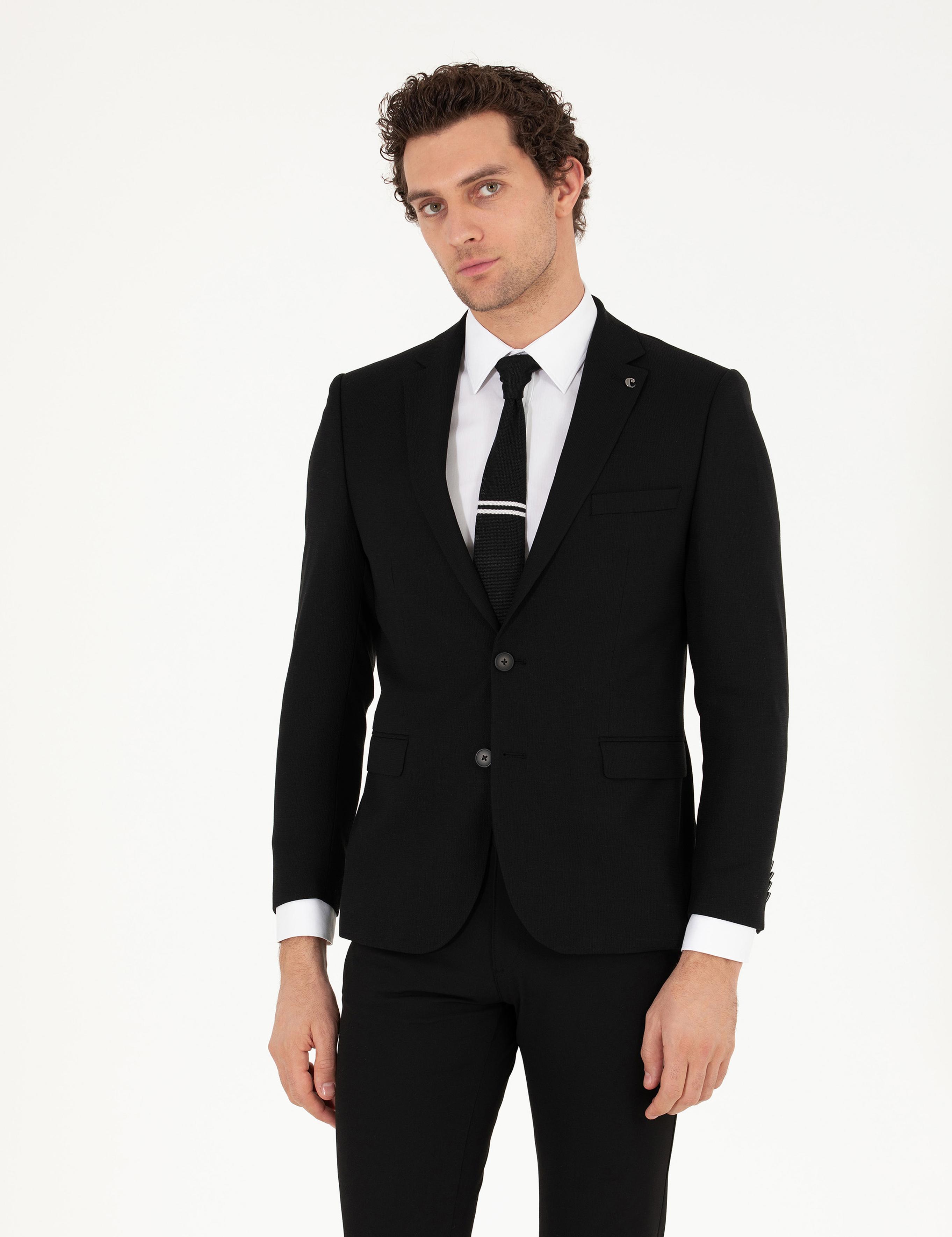 Siyah Slim Fit Yün Ceket - 50259957042