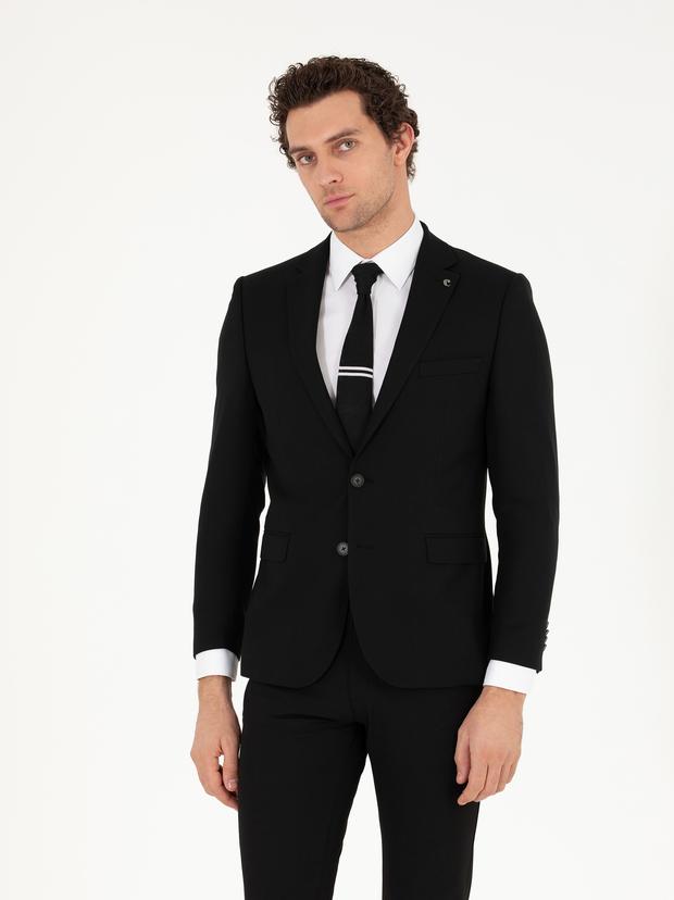 Siyah Slim Fit Yün Ceket
