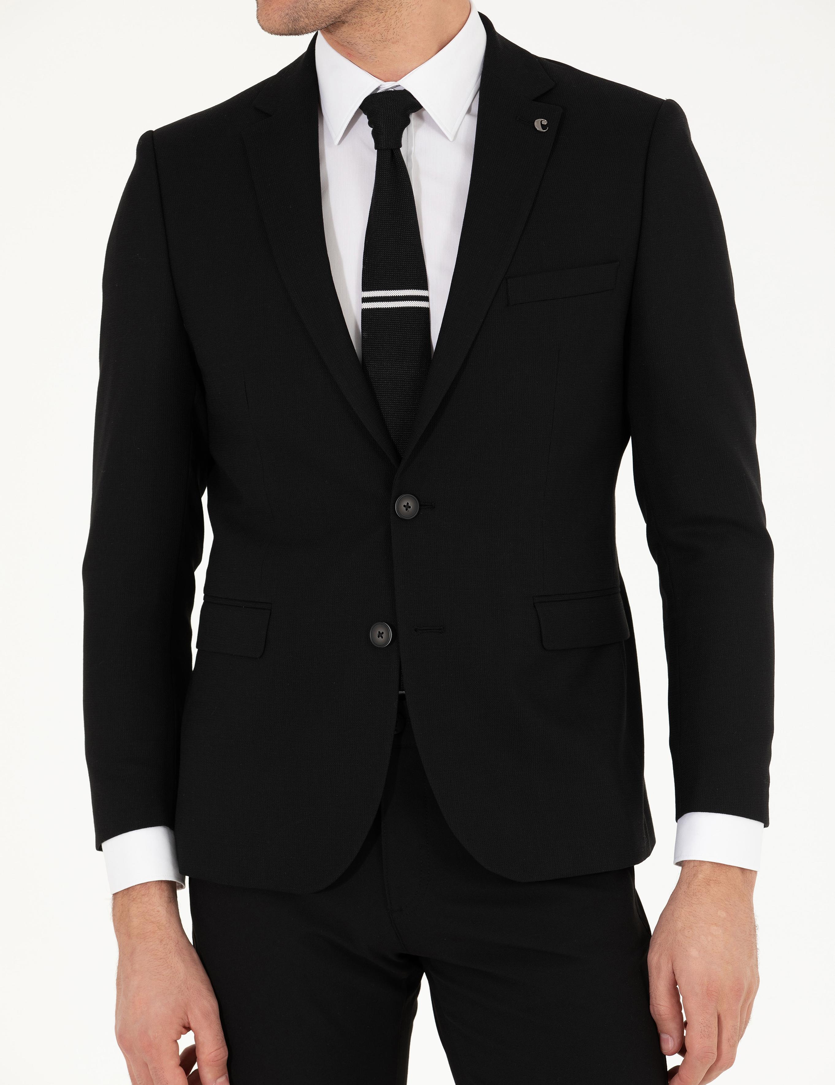 Siyah Slim Fit Yün Ceket - 50259957042