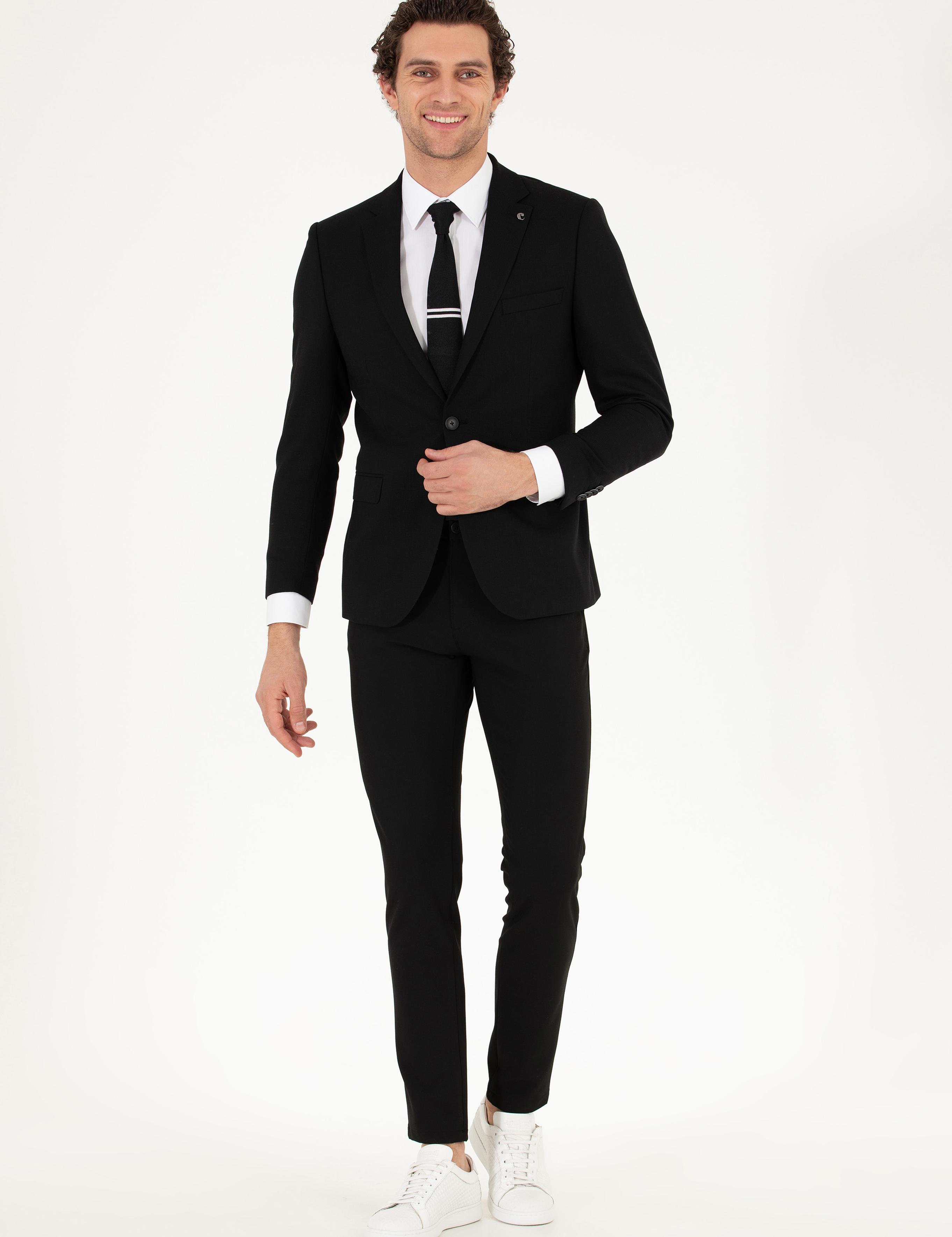 Siyah Slim Fit Yün Ceket - 50259957042