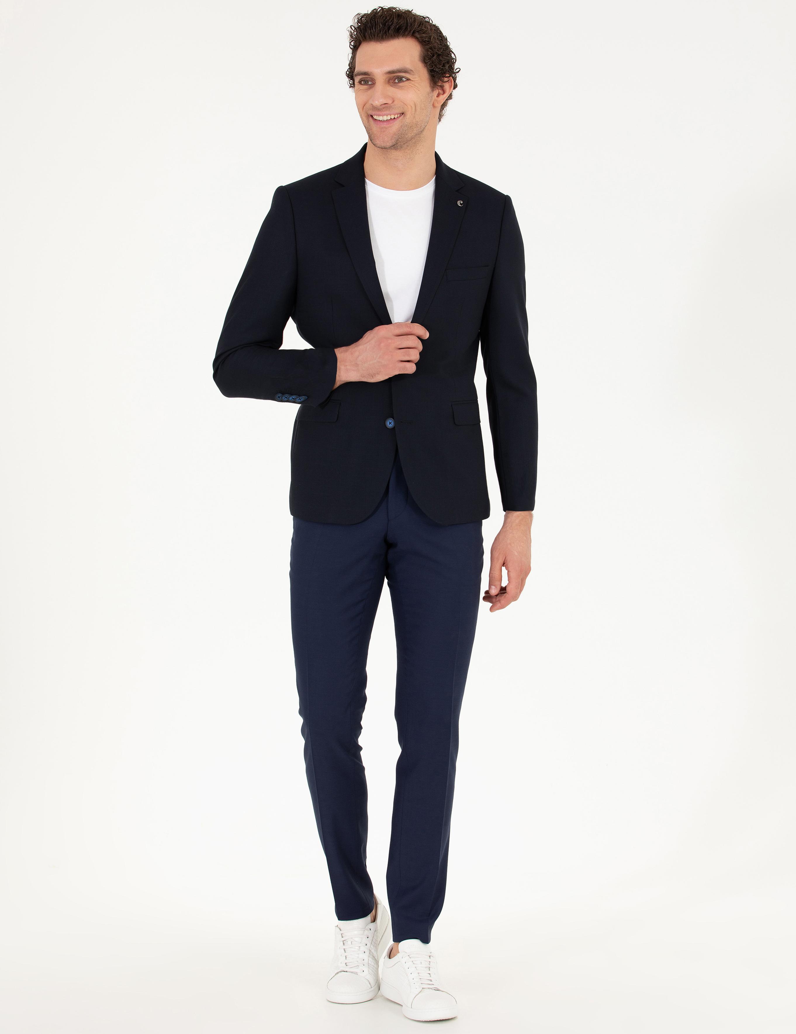 Lacivert Slim Fit Yün Ceket - 50259957075