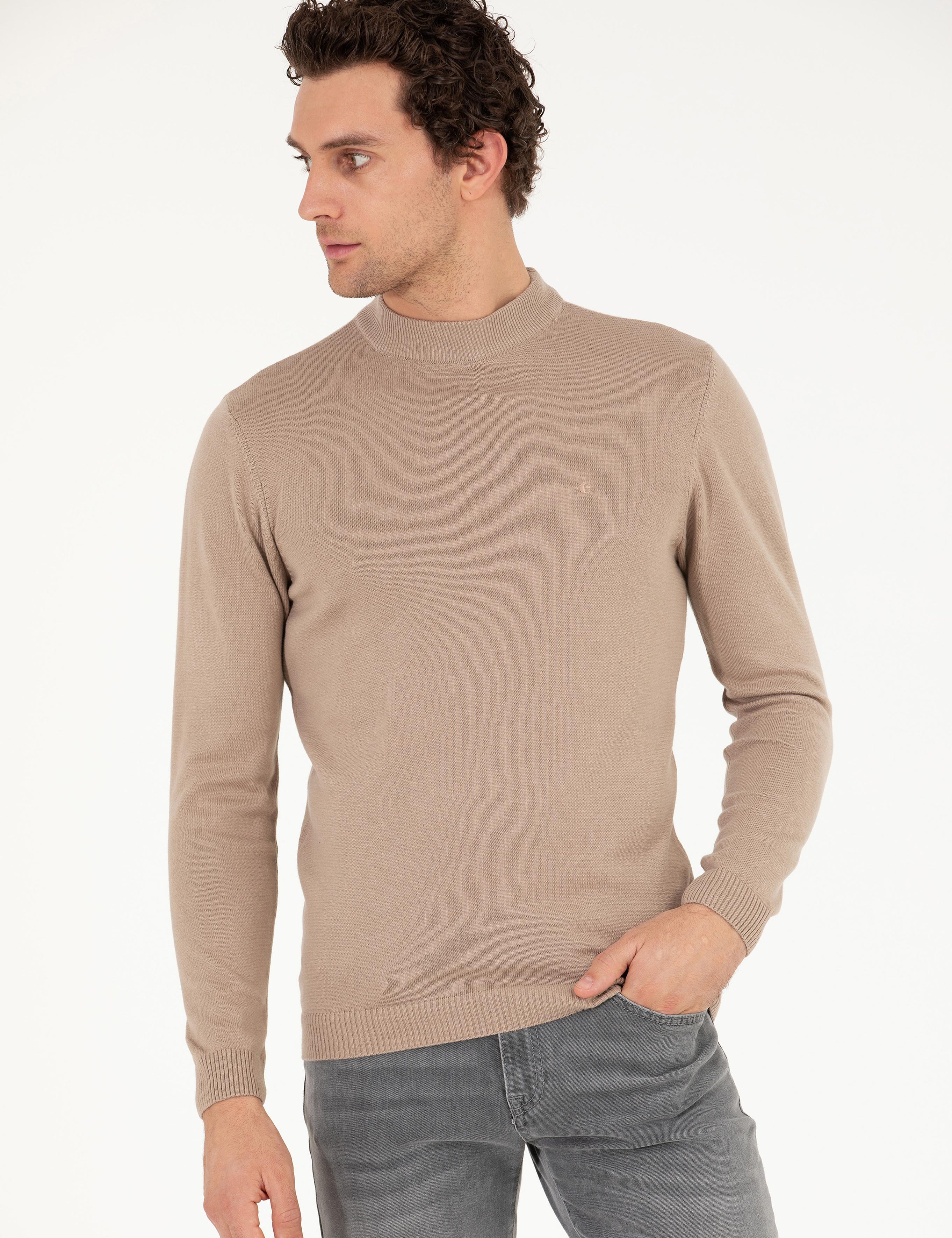 Camel Regular Fit Çeyrek Balıkçı Yaka Basic Kazak - 50260846046
