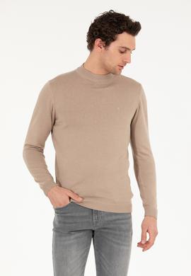 Camel Regular Fit Çeyrek Balıkçı Yaka Basic Kazak